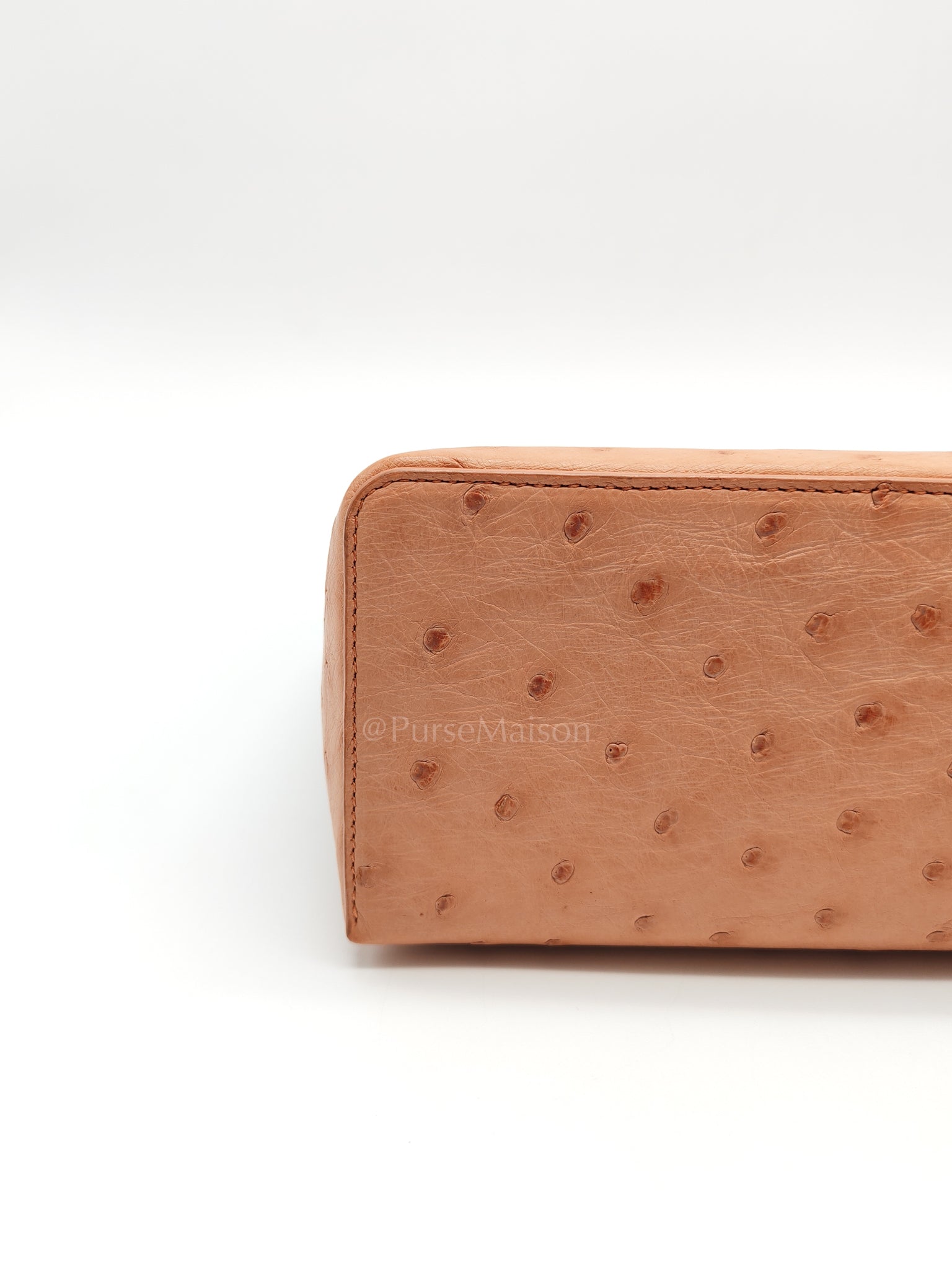 Extra Pocket L27 Pouch in Coral Pink Ostrich Leather & Gold Hardware | Purse Maison Luxury Bags Shop