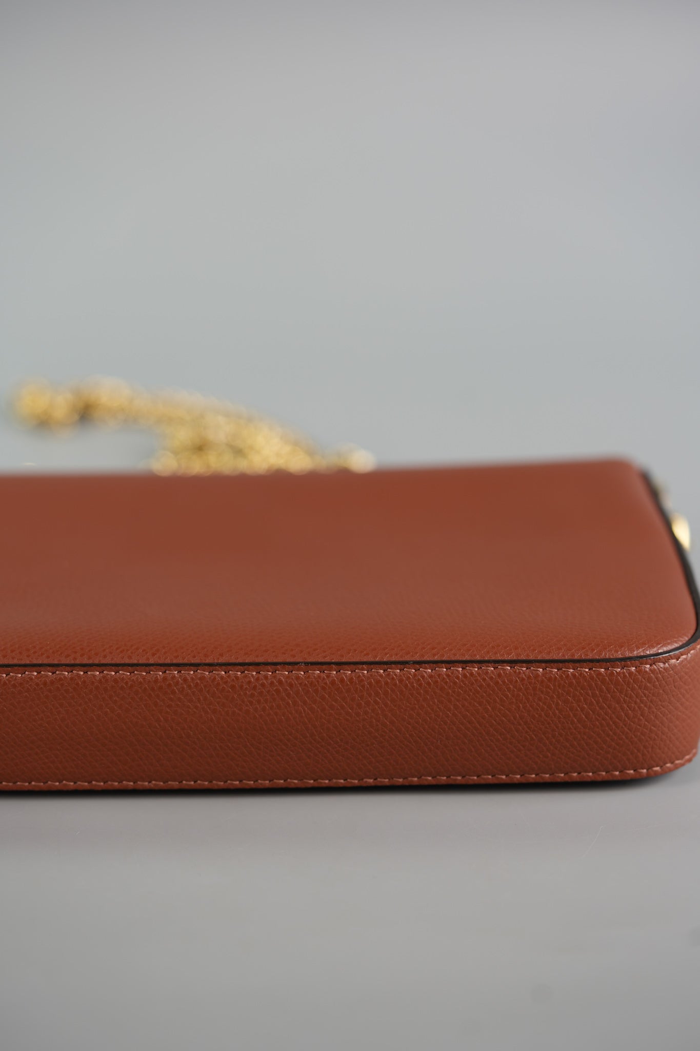 F is Fendi Wallet on Chain in Dark Brown Grained Calfskin | Purse Maison Luxury Bags Shop