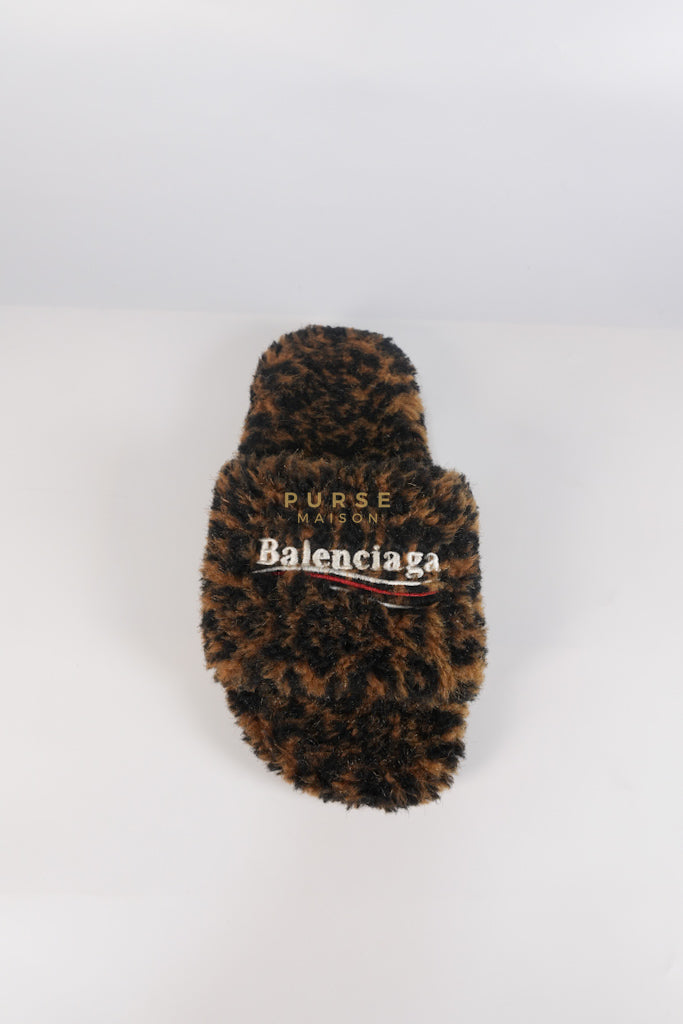 Faux Fur Leopard Animal Print Slides Size 37 EU (23.5cm) | Purse Maison Luxury Bags Shop