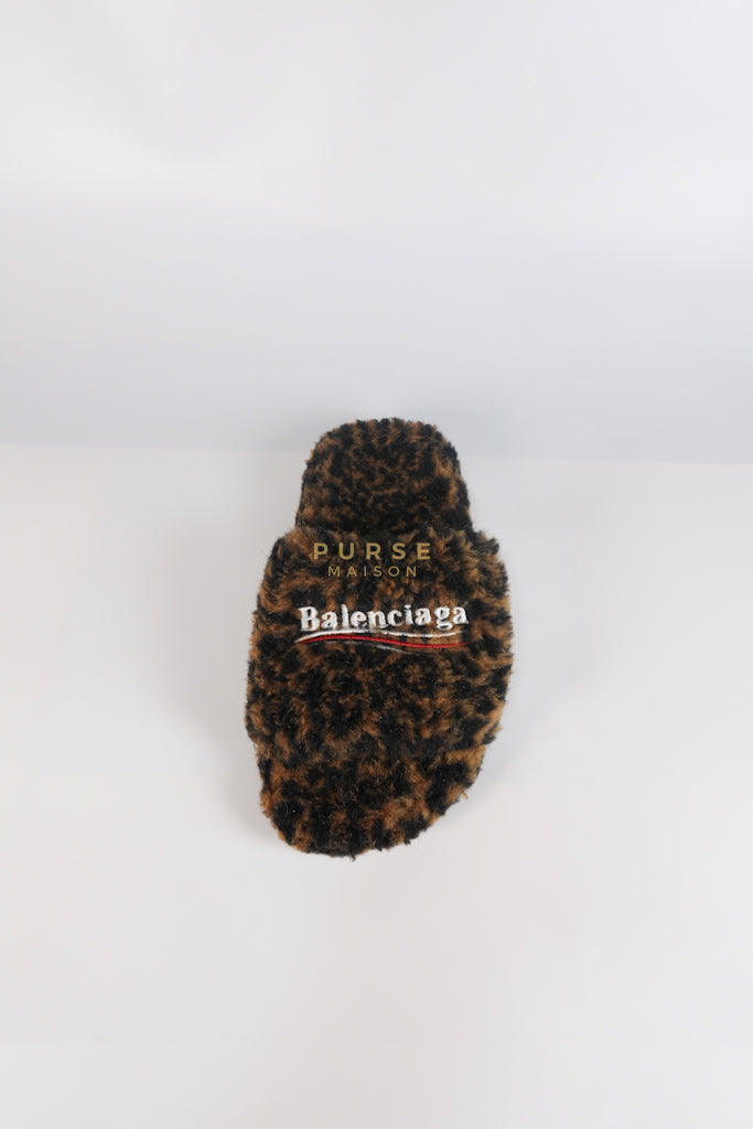 Faux Fur Leopard Animal Print Slides Size 37 EU (23.5cm) | Purse Maison Luxury Bags Shop