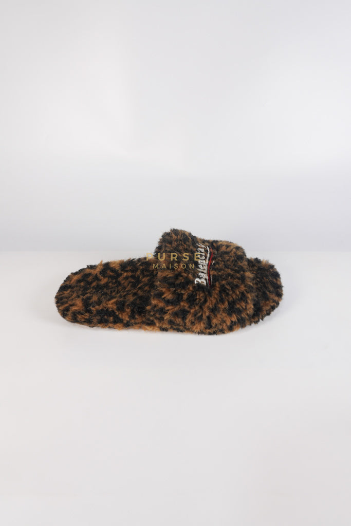 Faux Fur Leopard Animal Print Slides Size 37 EU (23.5cm) | Purse Maison Luxury Bags Shop