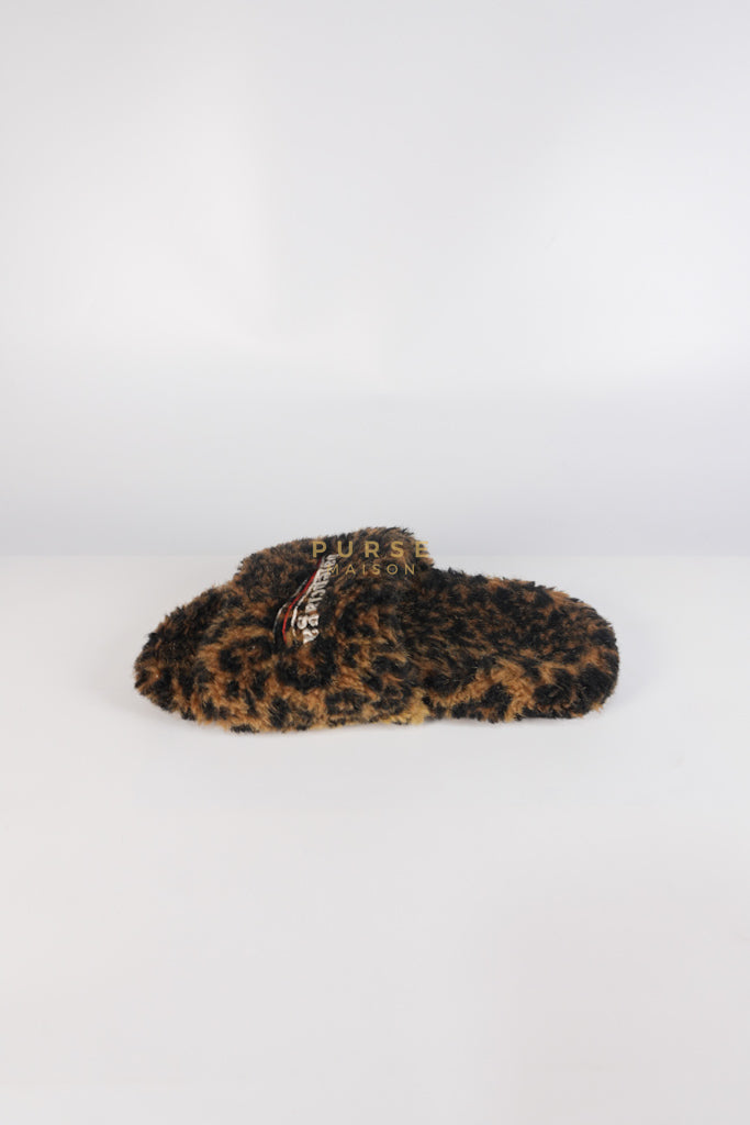 Faux Fur Leopard Animal Print Slides Size 37 EU (23.5cm) | Purse Maison Luxury Bags Shop