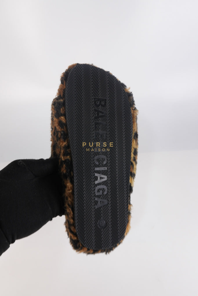 Faux Fur Leopard Animal Print Slides Size 37 EU (23.5cm) | Purse Maison Luxury Bags Shop