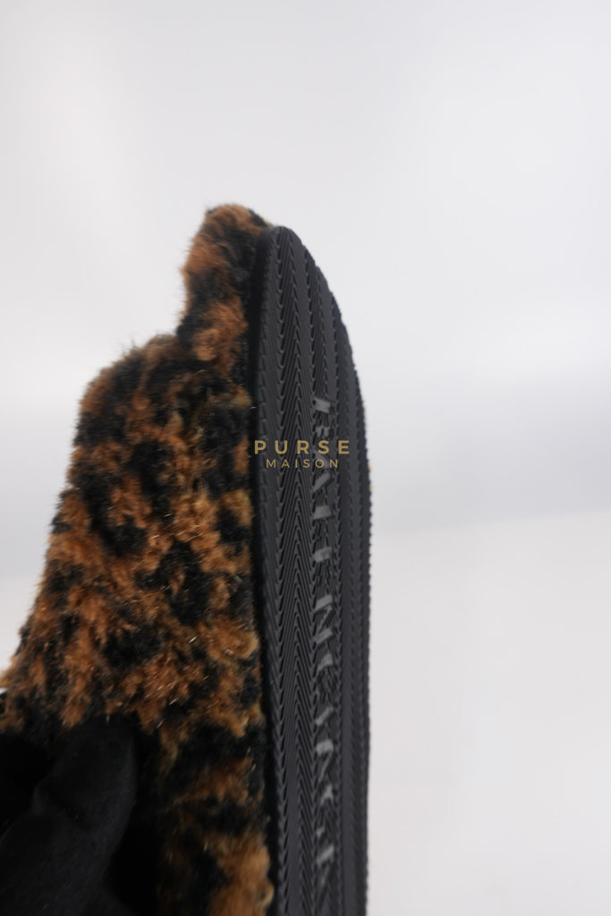 Faux Fur Leopard Animal Print Slides Size 37 EU (23.5cm) | Purse Maison Luxury Bags Shop
