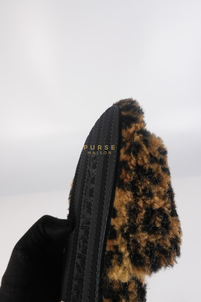 Faux Fur Leopard Animal Print Slides Size 37 EU (23.5cm) | Purse Maison Luxury Bags Shop