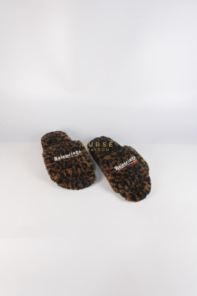 Faux Fur Leopard Animal Print Slides Size 37 EU (23.5cm) | Purse Maison Luxury Bags Shop