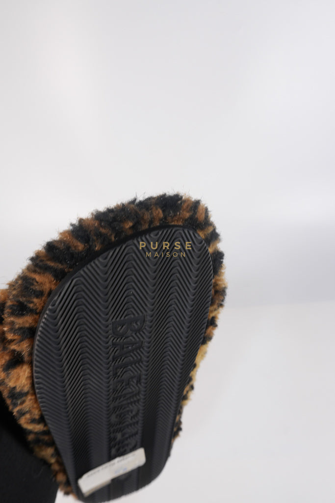 Faux Fur Leopard Animal Print Slides Size 37 EU (23.5cm) | Purse Maison Luxury Bags Shop