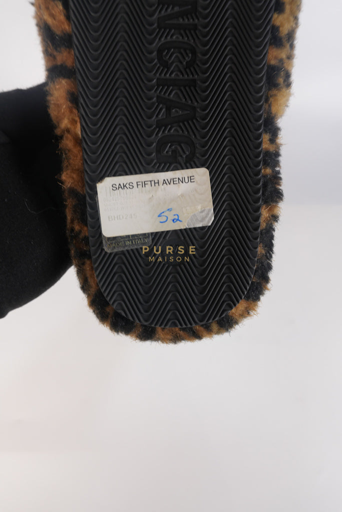 Faux Fur Leopard Animal Print Slides Size 37 EU (23.5cm) | Purse Maison Luxury Bags Shop