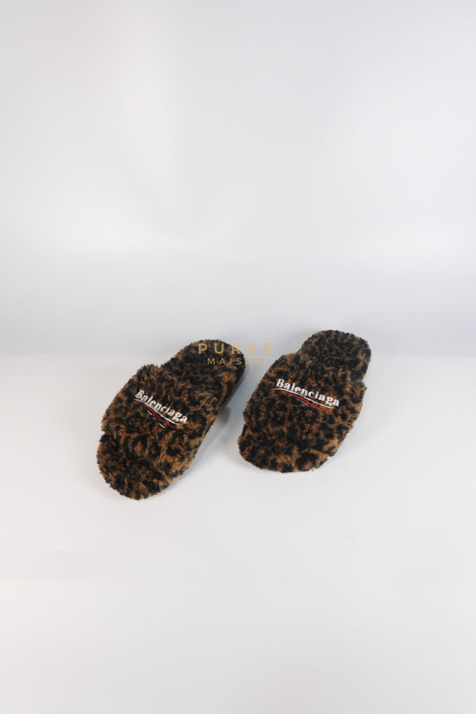Faux Fur Leopard Animal Print Slides Size 37 EU (23.5cm) | Purse Maison Luxury Bags Shop