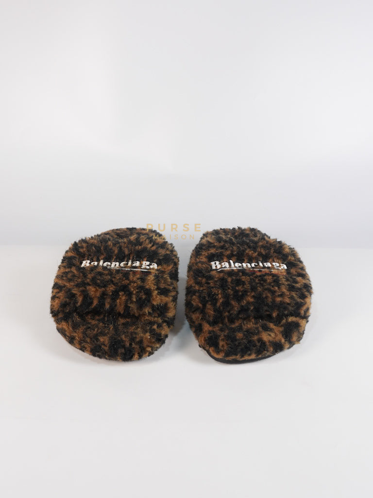 Faux Fur Leopard Animal Print Slides Size 37 EU (23.5cm) | Purse Maison Luxury Bags Shop
