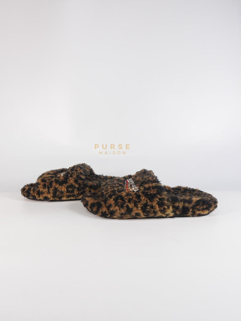 Faux Fur Leopard Animal Print Slides Size 37 EU (23.5cm) | Purse Maison Luxury Bags Shop