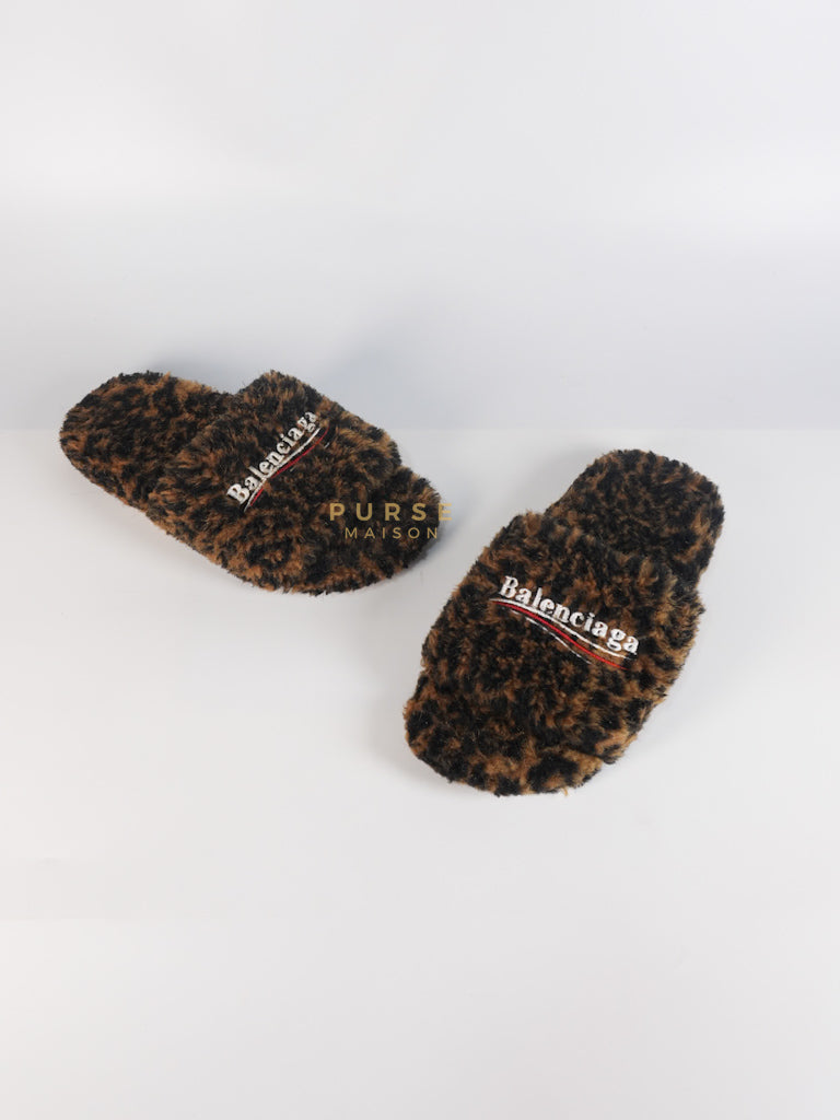 Faux Fur Leopard Animal Print Slides Size 37 EU (23.5cm) | Purse Maison Luxury Bags Shop