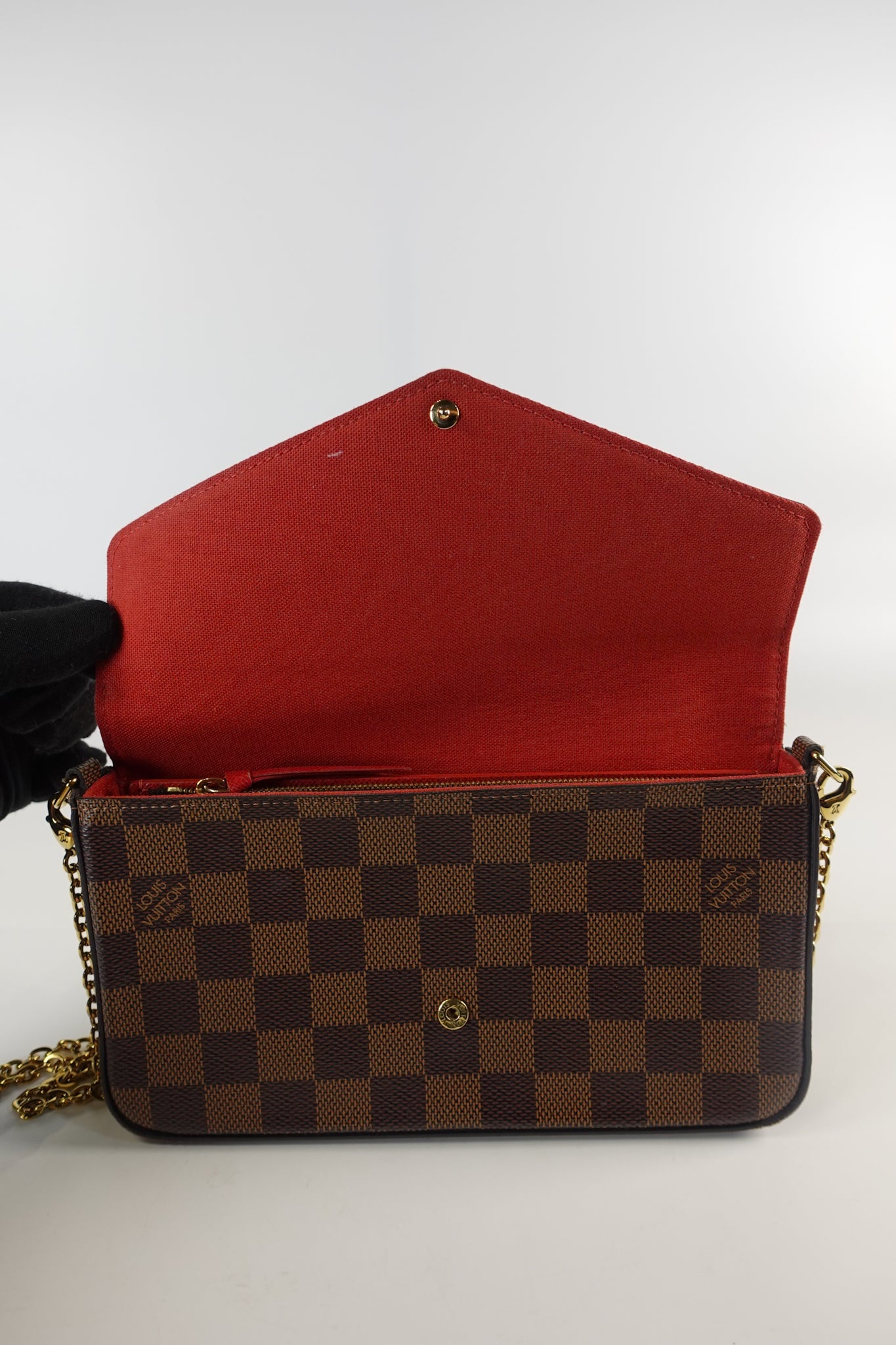 Felicie in Damier Ebene & Red Interior (Date code: MI4109) | Purse Maison Luxury Bags Shop