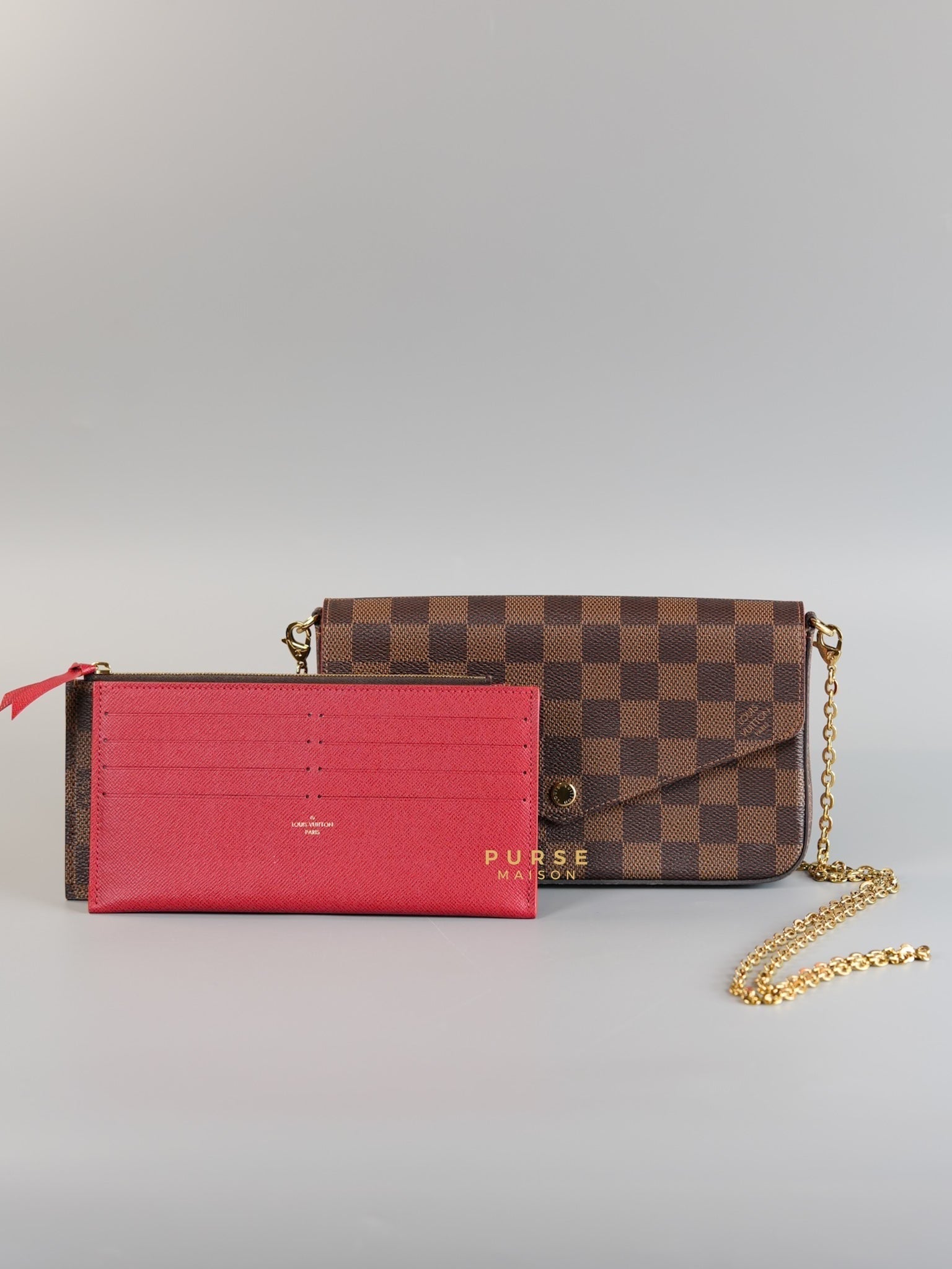 Felicie in Damier Ebene & Red Interior (Date code: MI4109) | Purse Maison Luxury Bags Shop