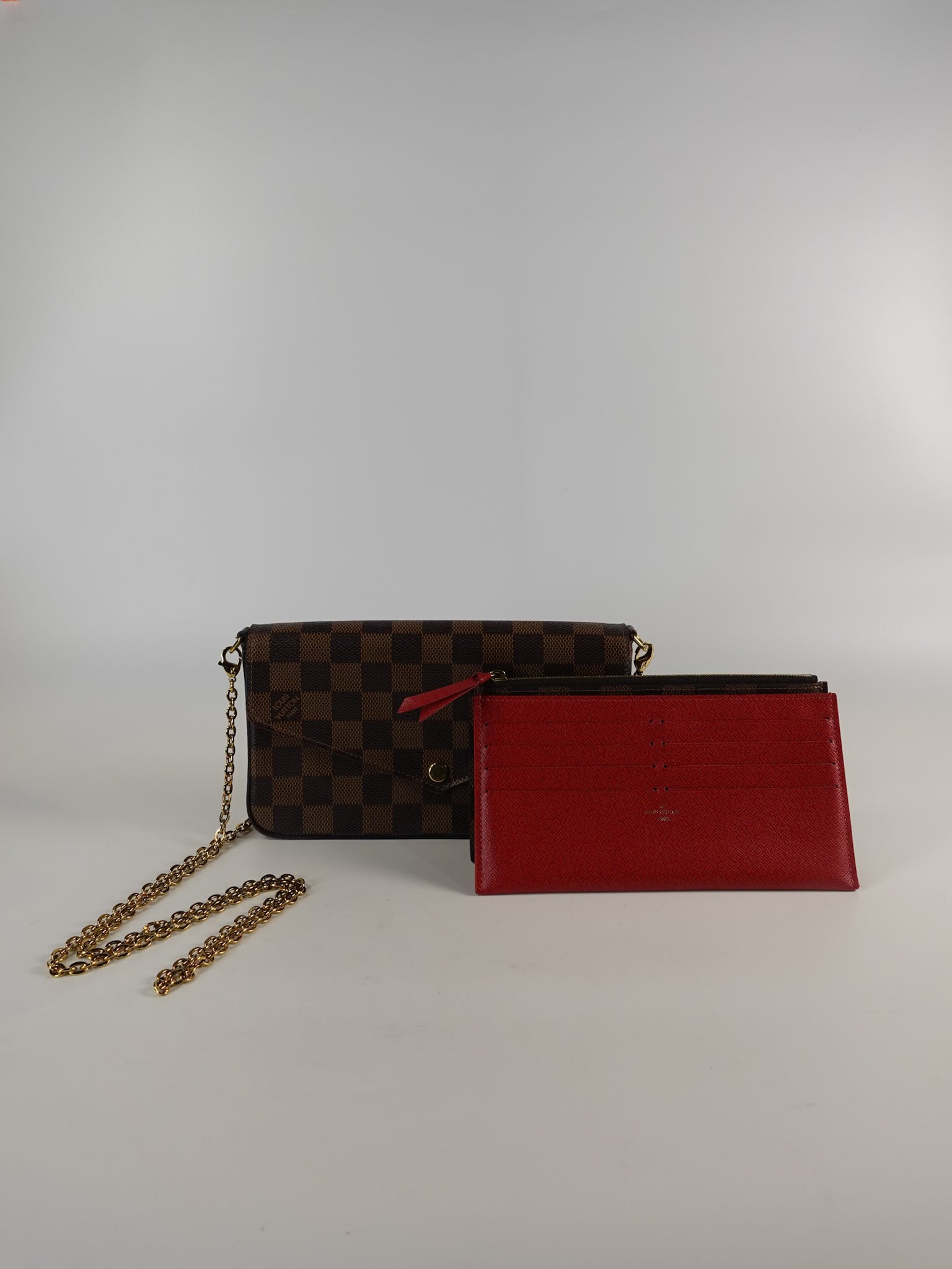 Felicie in Damier Ebene & Red Interior (Date code: MI4109) | Purse Maison Luxury Bags Shop