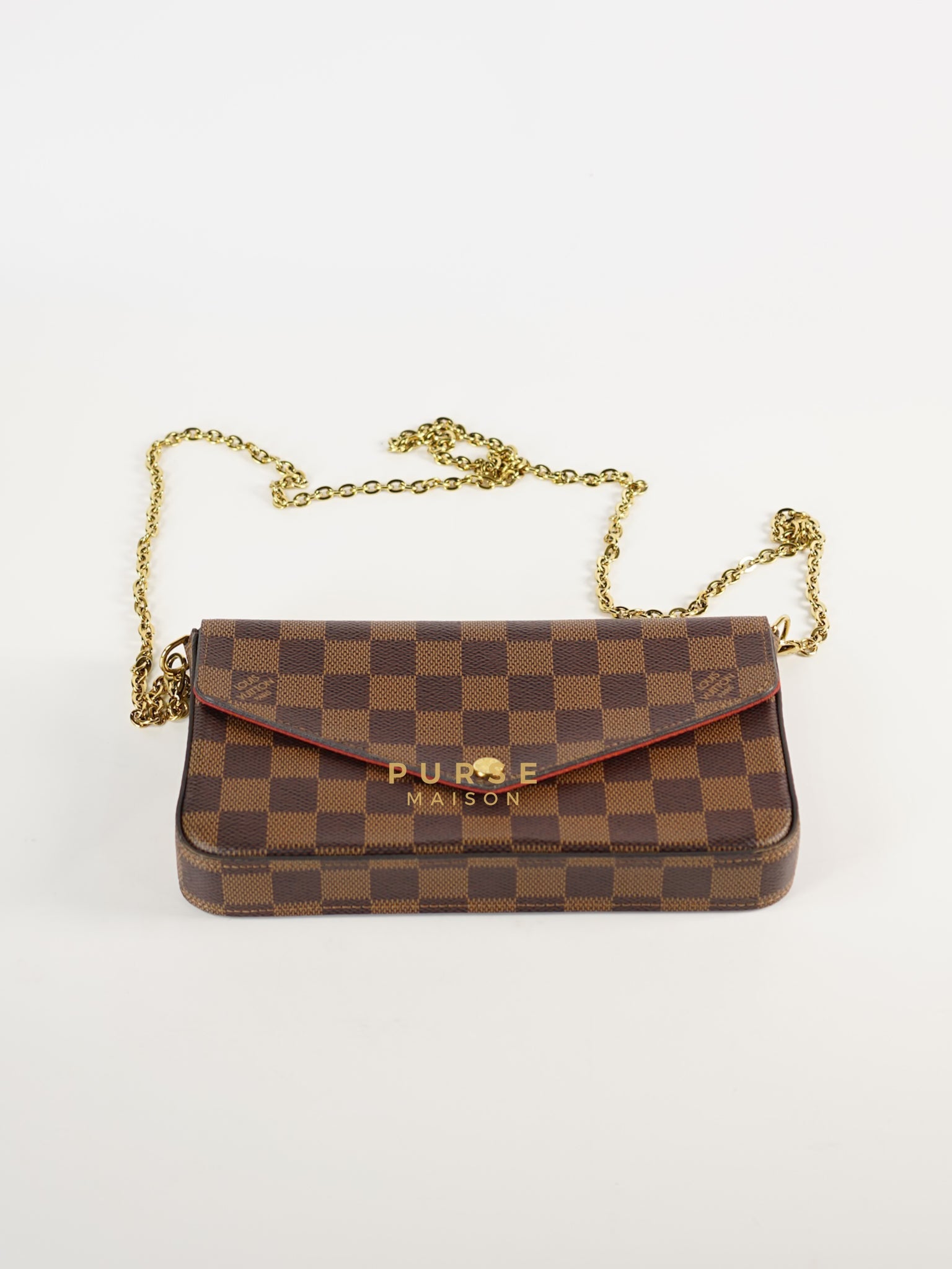 Felicie in Damier Ebene & Red Interior (Date code: MI4109) | Purse Maison Luxury Bags Shop