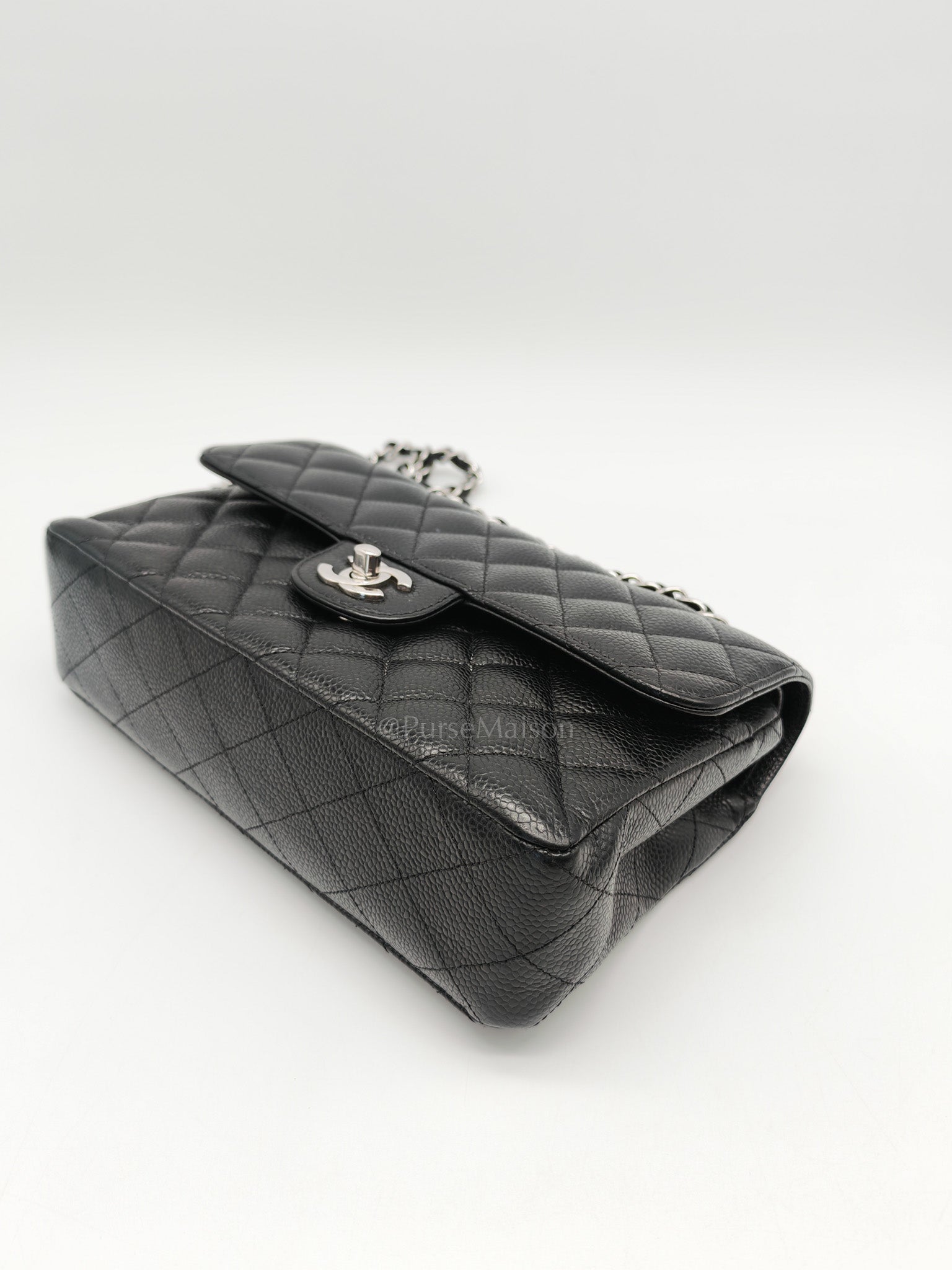 Classic Double Flap Small in Black Caviar Leather & Silver Hardware(Microchip)