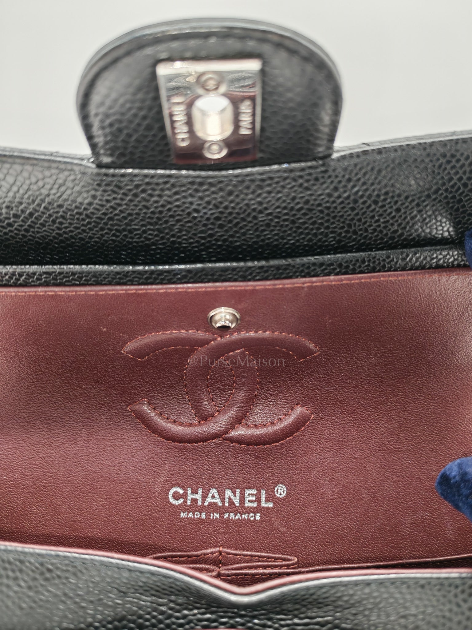 Classic Double Flap Small in Black Caviar Leather & Silver Hardware(Microchip)