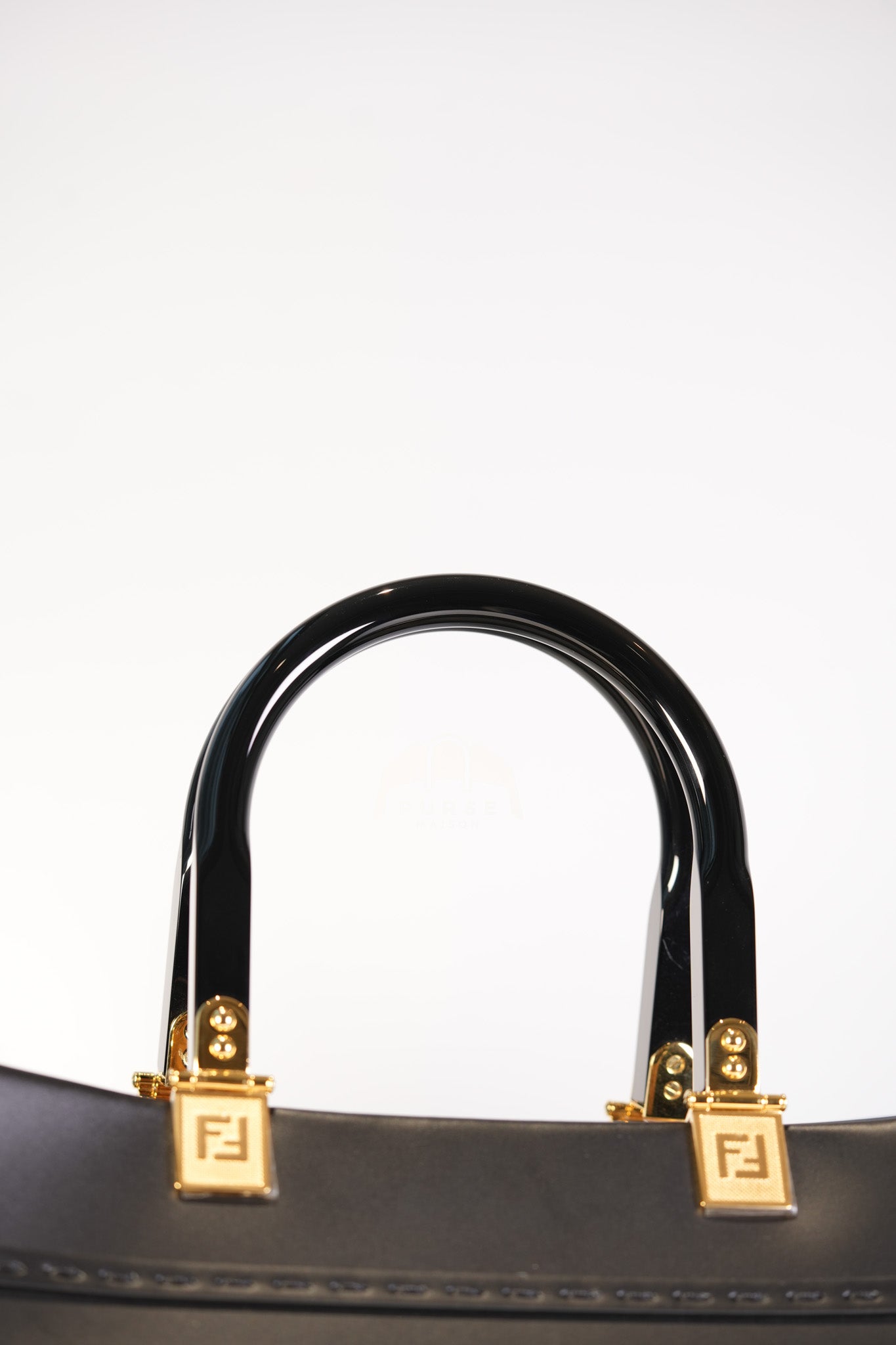 Fendace Sunshine Shopper Tote Bag in Black Calfskin Leather & Gold Hardware | Purse Maison Luxury Bags Shop