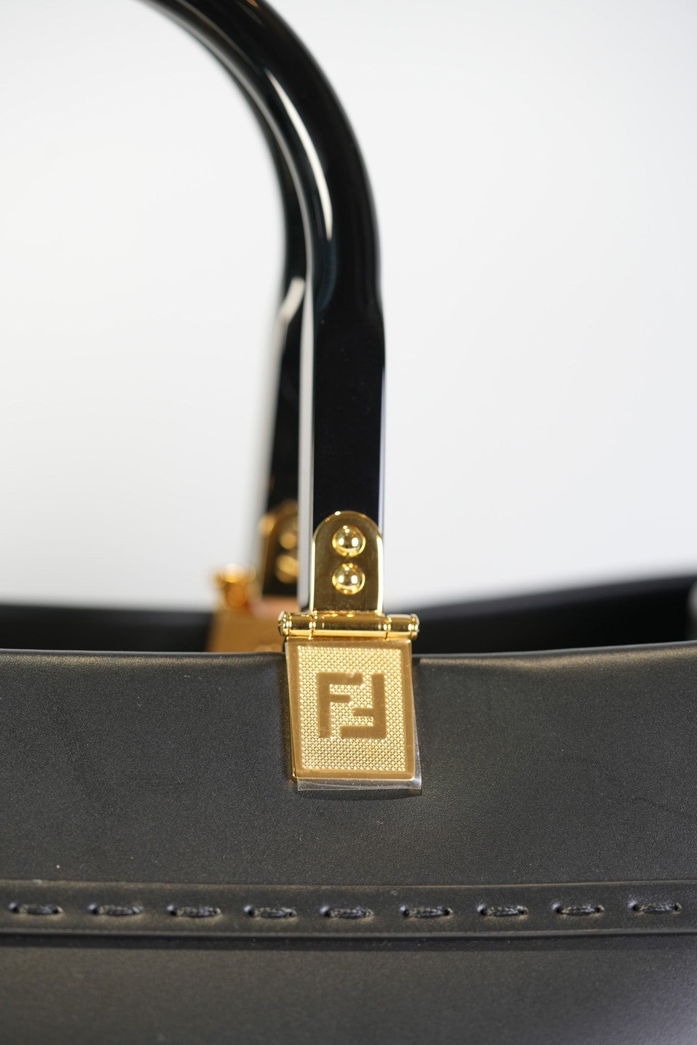 Fendace Sunshine Shopper Tote Bag in Black Calfskin Leather & Gold Hardware | Purse Maison Luxury Bags Shop