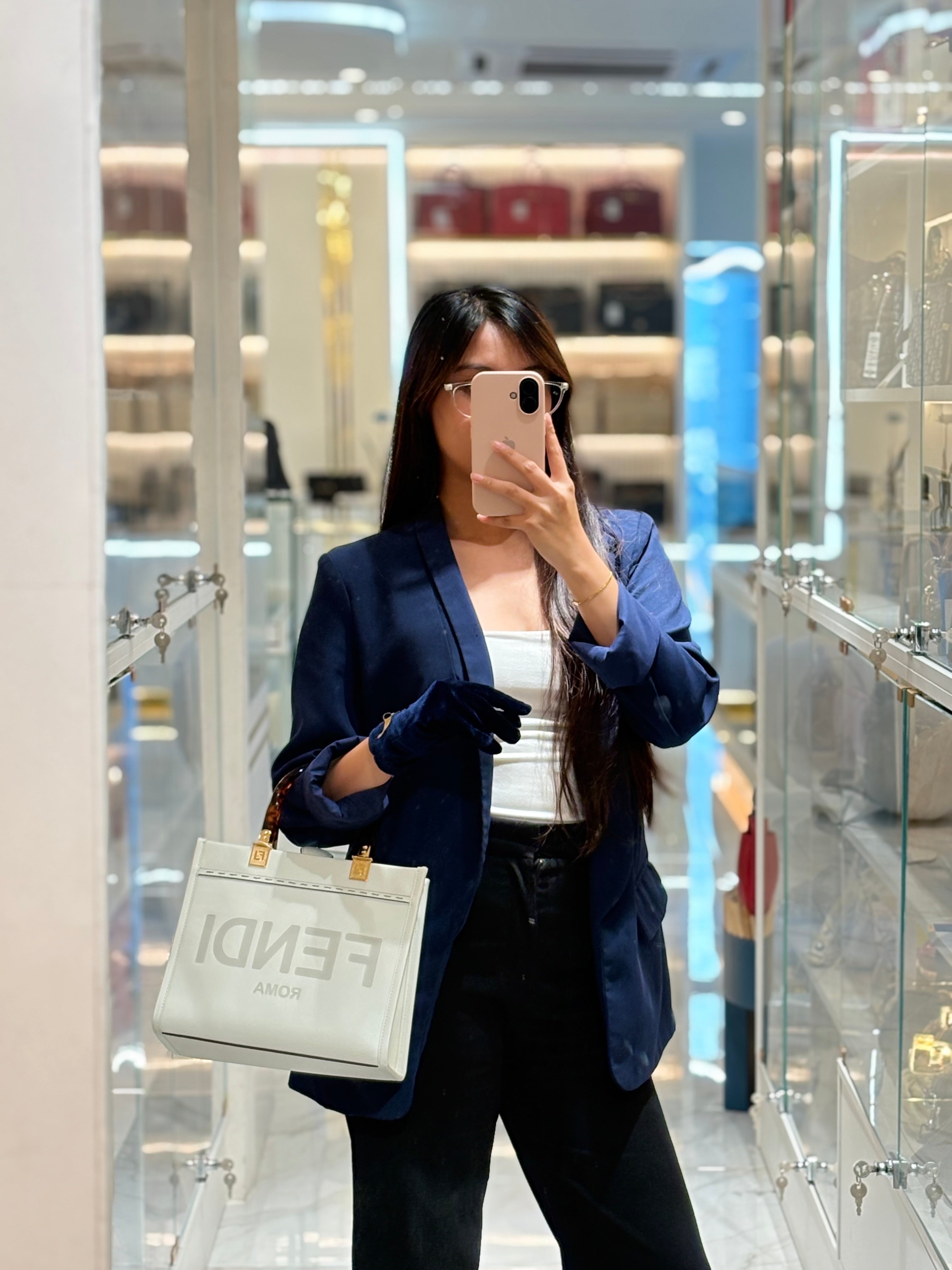 2-Way Sunshine Tote Bag Small in White & Tortoiseshell Plexiglass Handle | Purse Maison Luxury Bags Shop