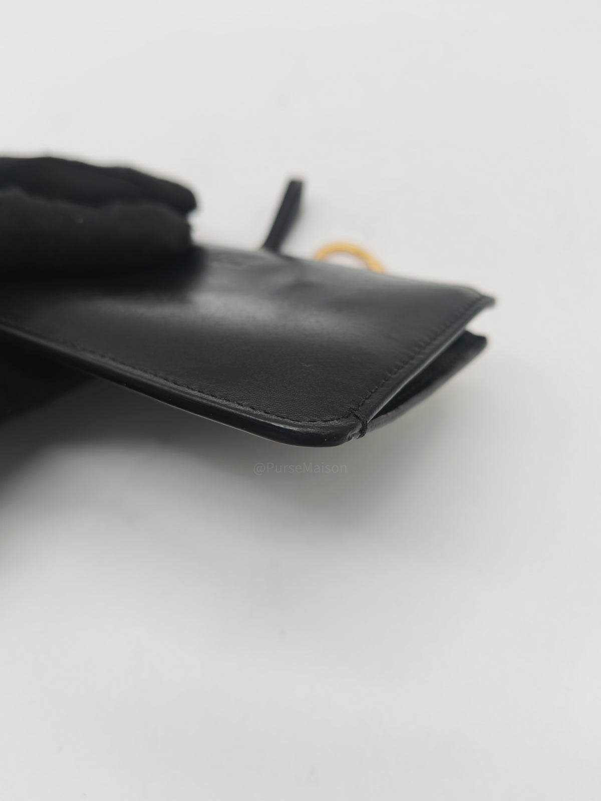 Fendi Bag Bugs Monster Eyes Key Coin Pouch in Black Calfskin Leather and Gold Hardware | Purse Maison Luxury Bags Shop