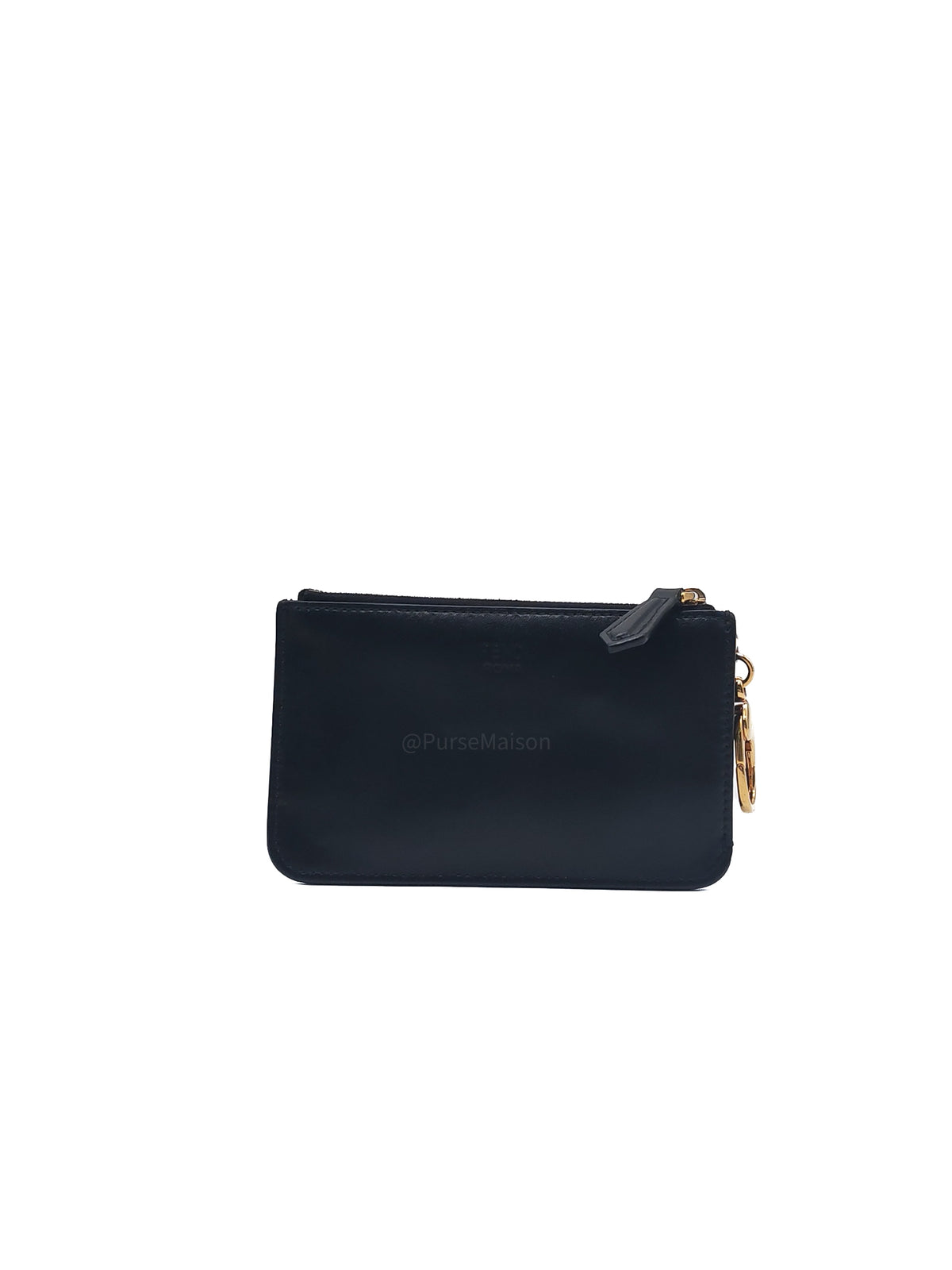 Fendi Bag Bugs Monster Eyes Key Coin Pouch in Black Calfskin Leather and Gold Hardware | Purse Maison Luxury Bags Shop