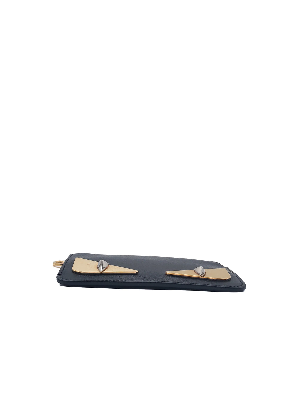 Fendi Bag Bugs Monster Eyes Key Coin Pouch in Black Calfskin Leather and Gold Hardware | Purse Maison Luxury Bags Shop