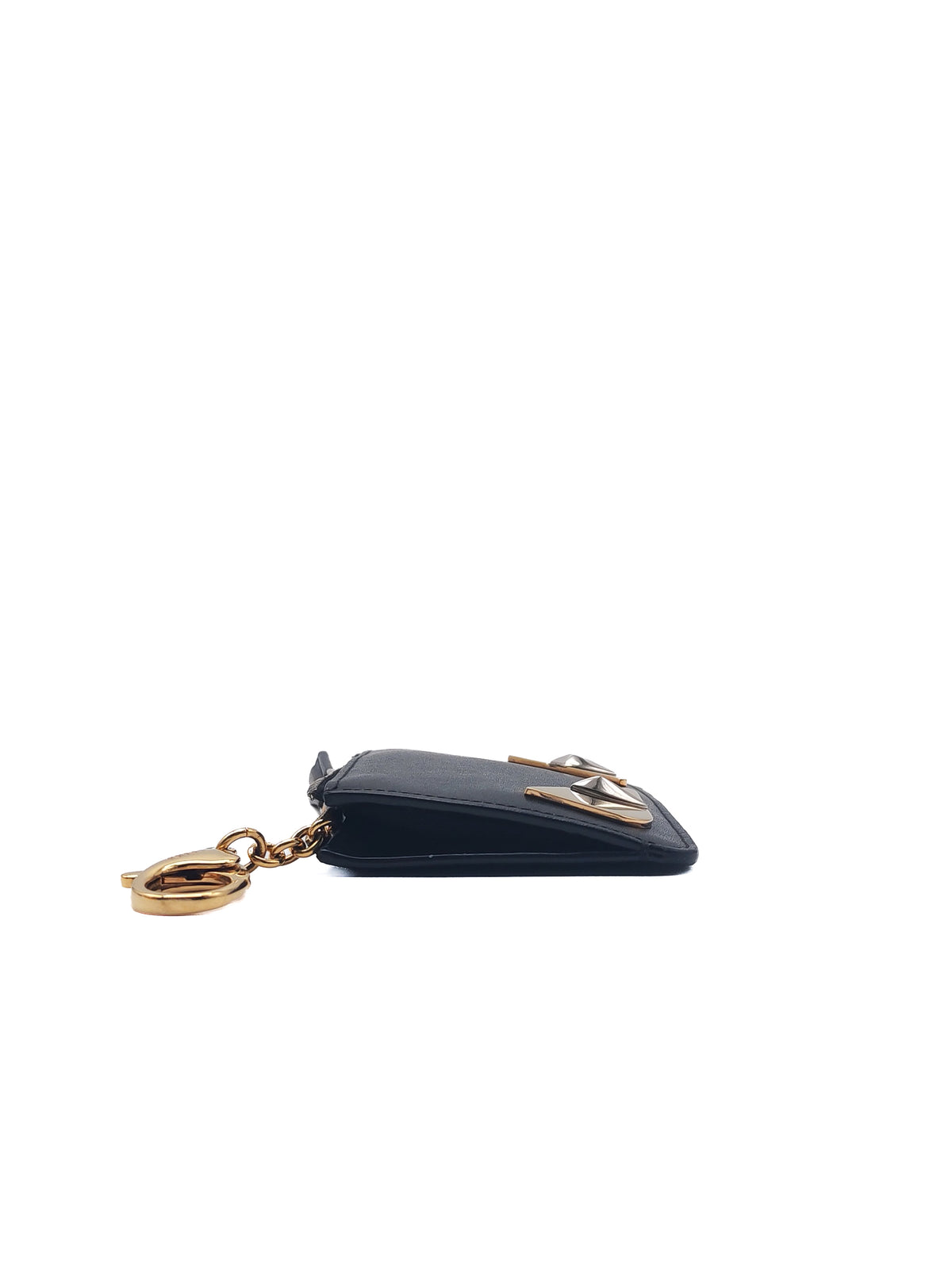 Fendi Bag Bugs Monster Eyes Key Coin Pouch in Black Calfskin Leather and Gold Hardware | Purse Maison Luxury Bags Shop