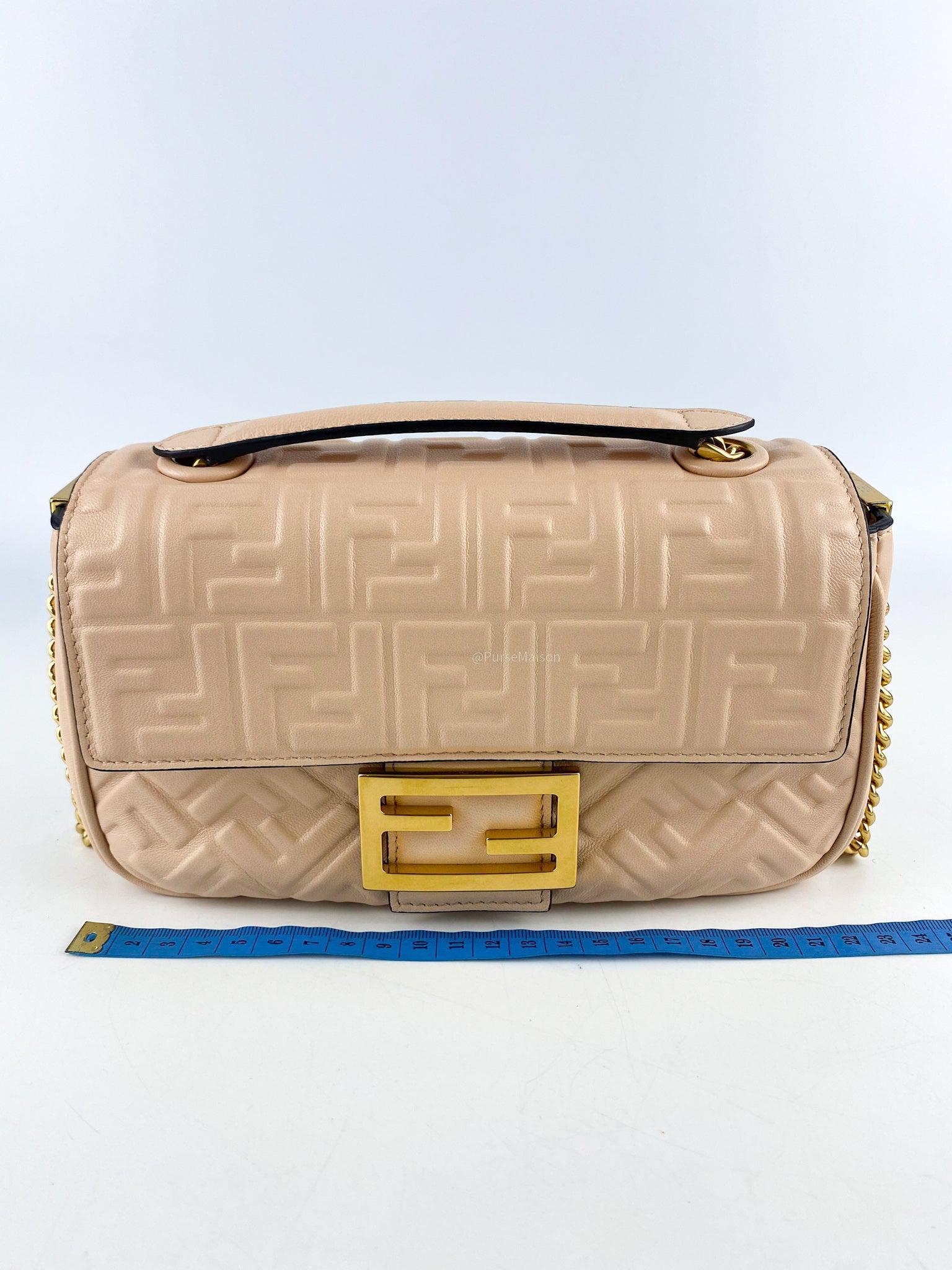 FENDI Nappa FF Embossed Medium Midi Chain Baguette Light Rose