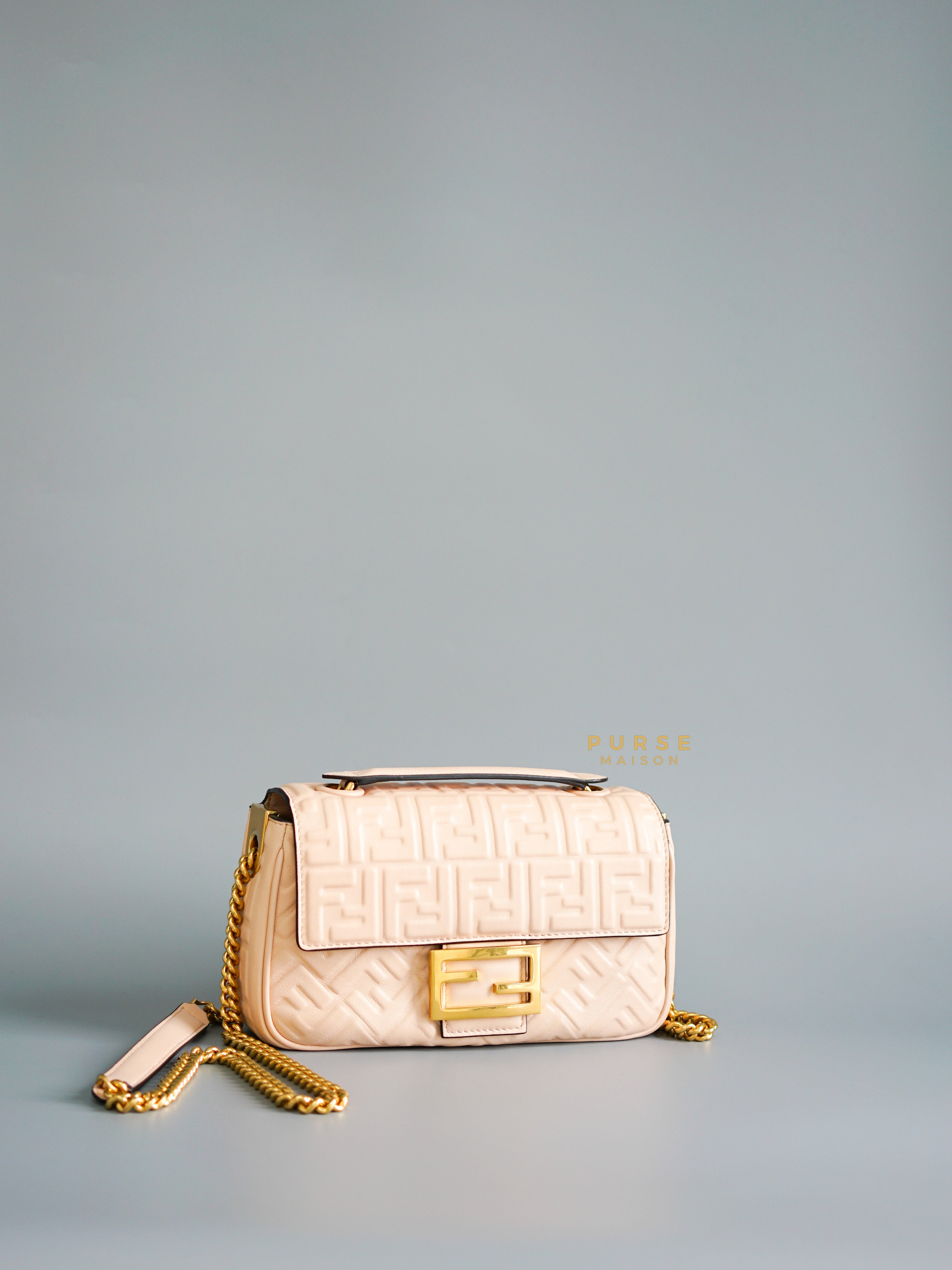 Fendi Baguette Chain Midi Nappa Small Embossed Light Rose | Purse Maison Luxury Bags Shop