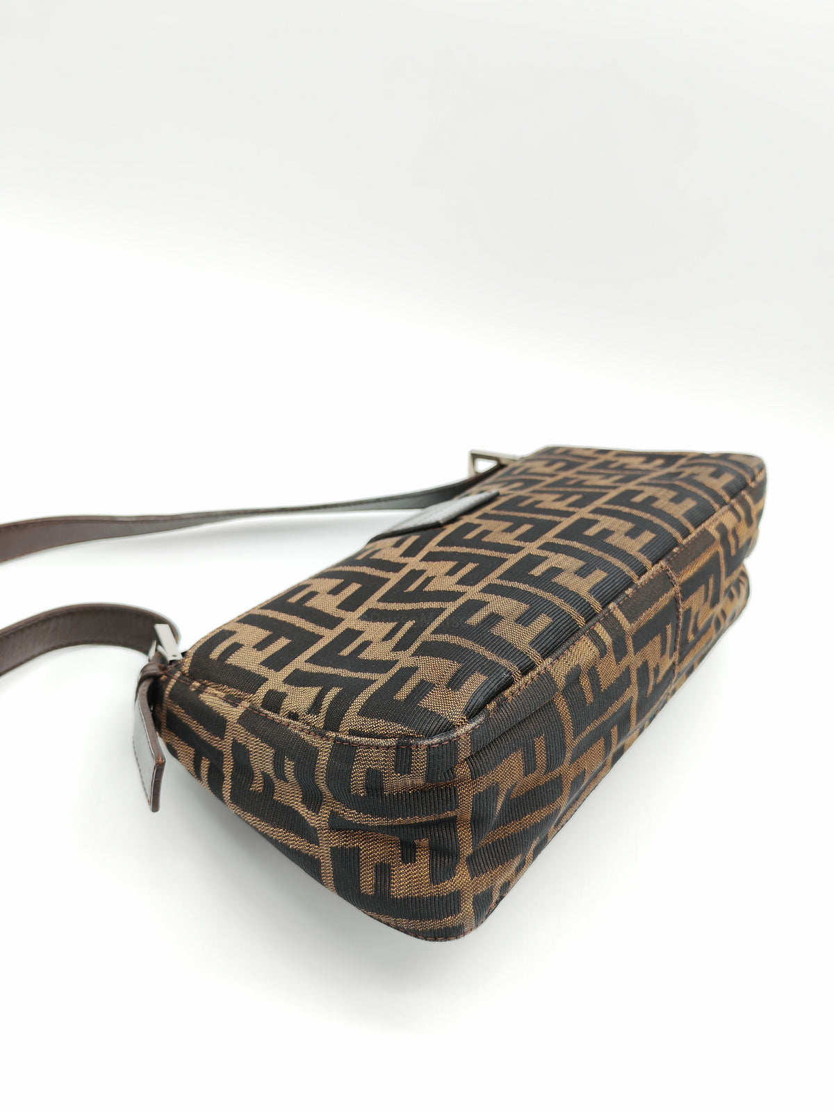 Fendi Baguette Shoulder Bag in FF Monogram Zucca Canvas and Silver Hardware | Purse Maison Luxury Bags Shop