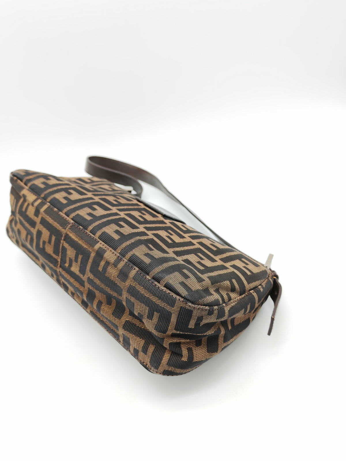 Fendi Baguette Shoulder Bag in FF Monogram Zucca Canvas and Silver Hardware | Purse Maison Luxury Bags Shop