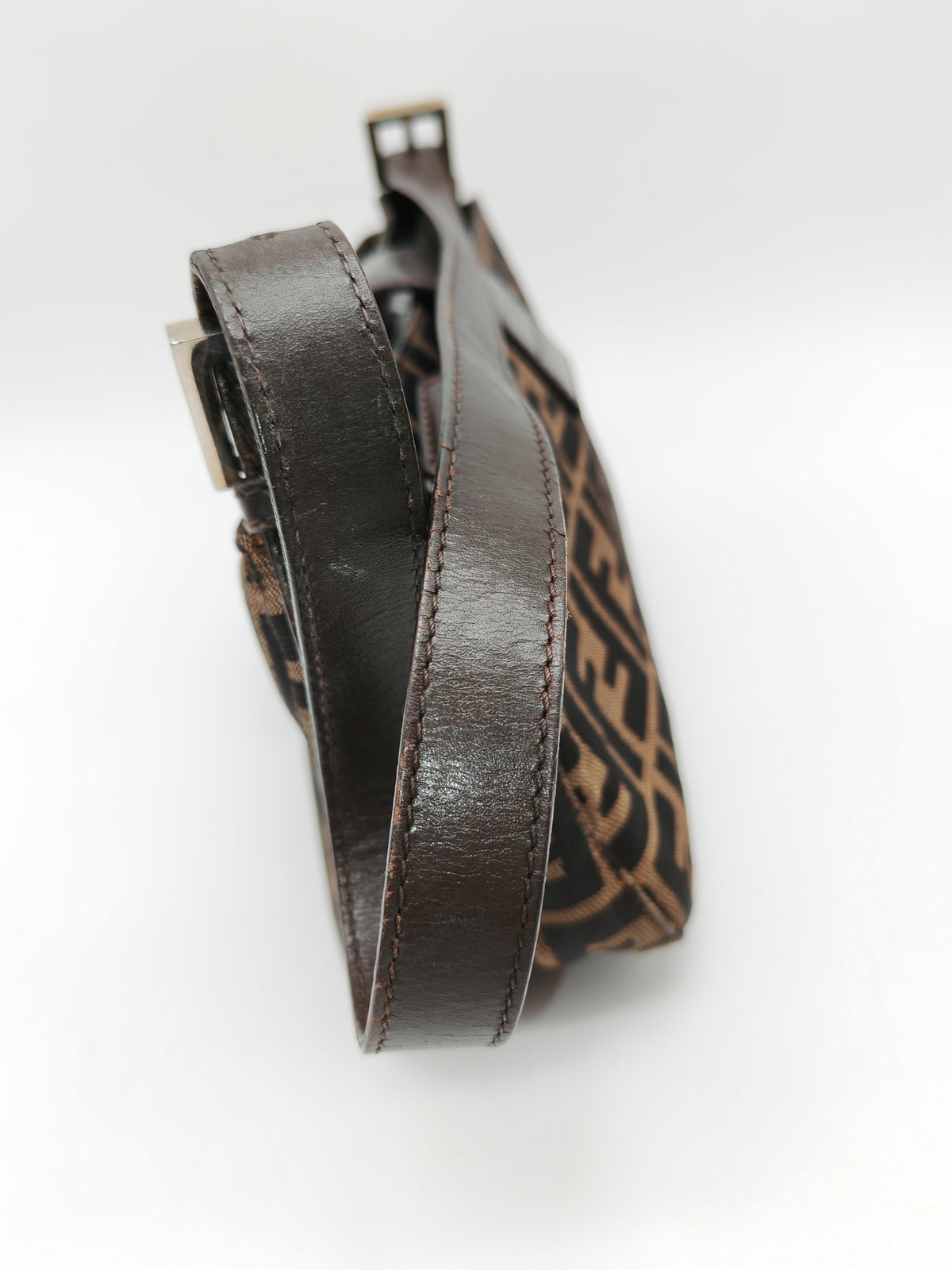 Fendi Baguette Shoulder Bag in FF Monogram Zucca Canvas and Silver Hardware | Purse Maison Luxury Bags Shop