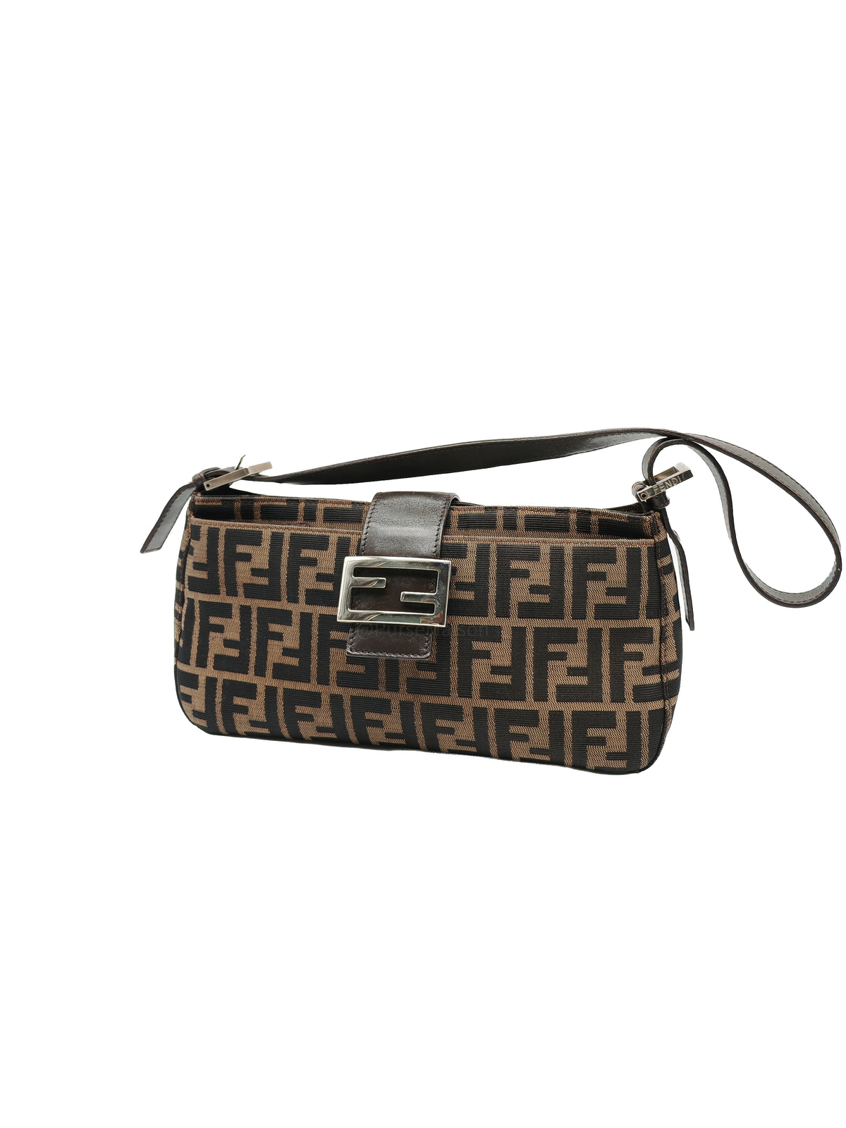Fendi Baguette Shoulder Bag in FF Monogram Zucca Canvas and Silver Hardware | Purse Maison Luxury Bags Shop
