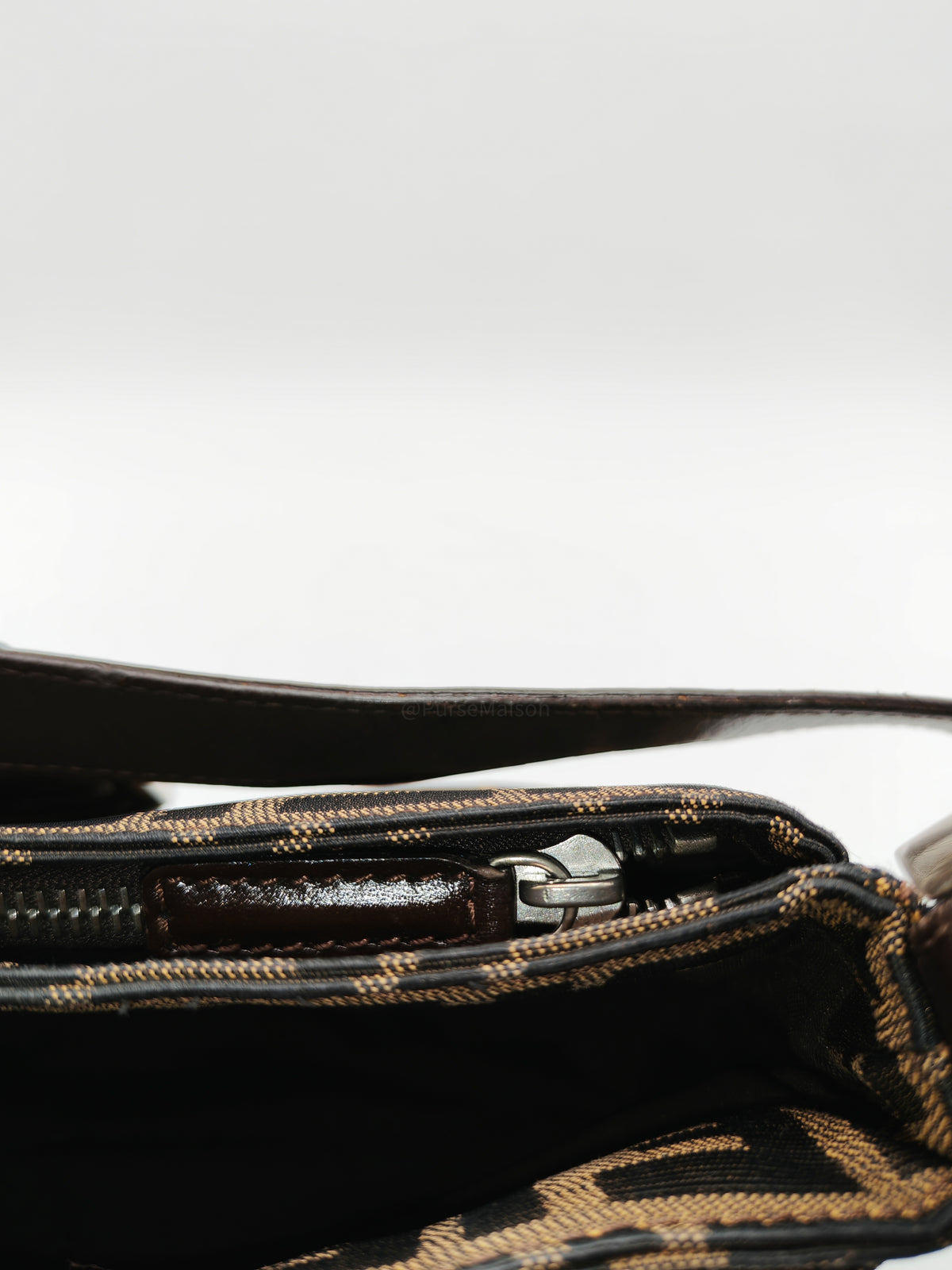 Fendi Baguette Shoulder Bag in FF Monogram Zucca Canvas and Silver Hardware | Purse Maison Luxury Bags Shop
