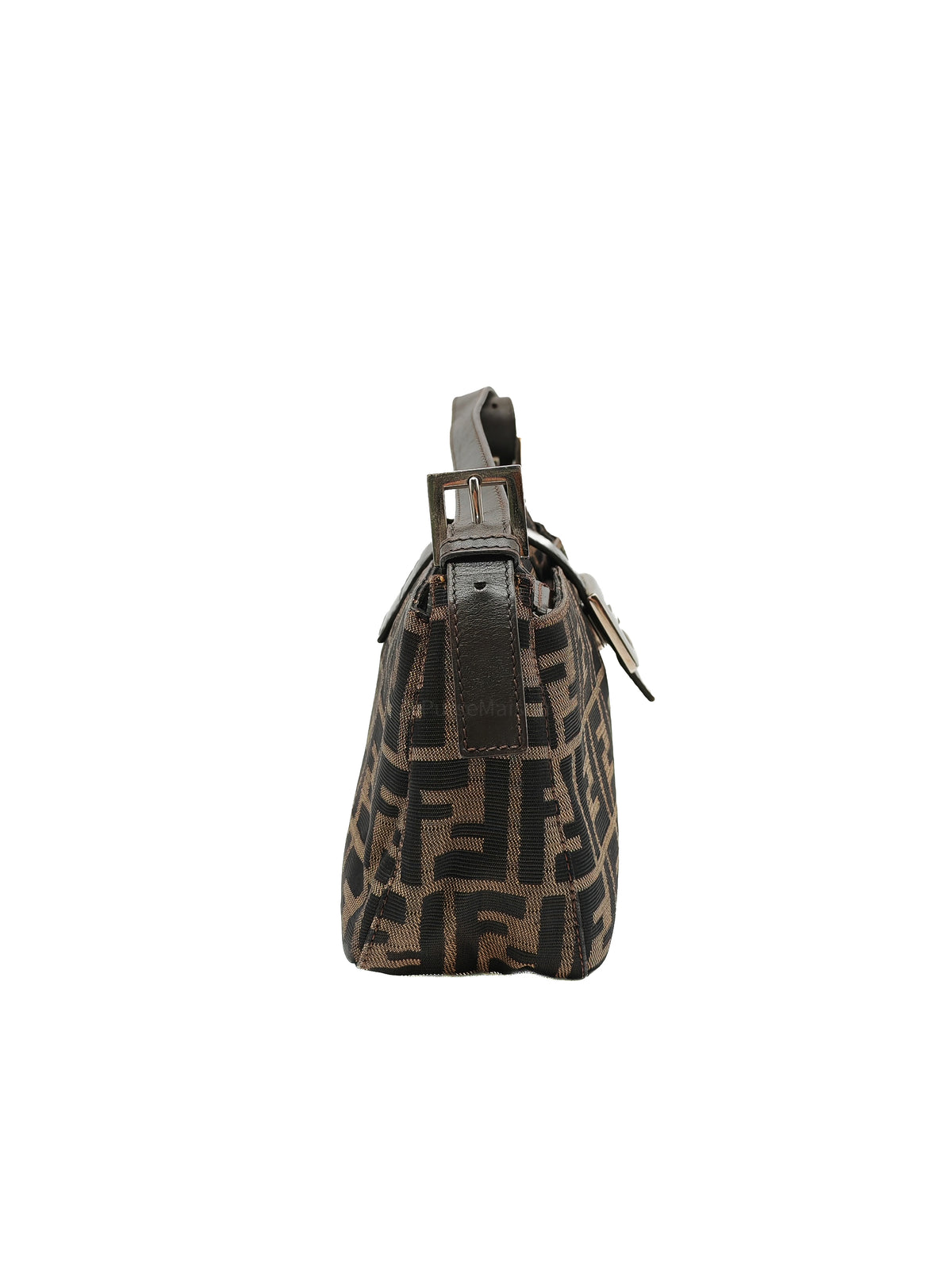 Fendi Baguette Shoulder Bag in FF Monogram Zucca Canvas and Silver Hardware | Purse Maison Luxury Bags Shop