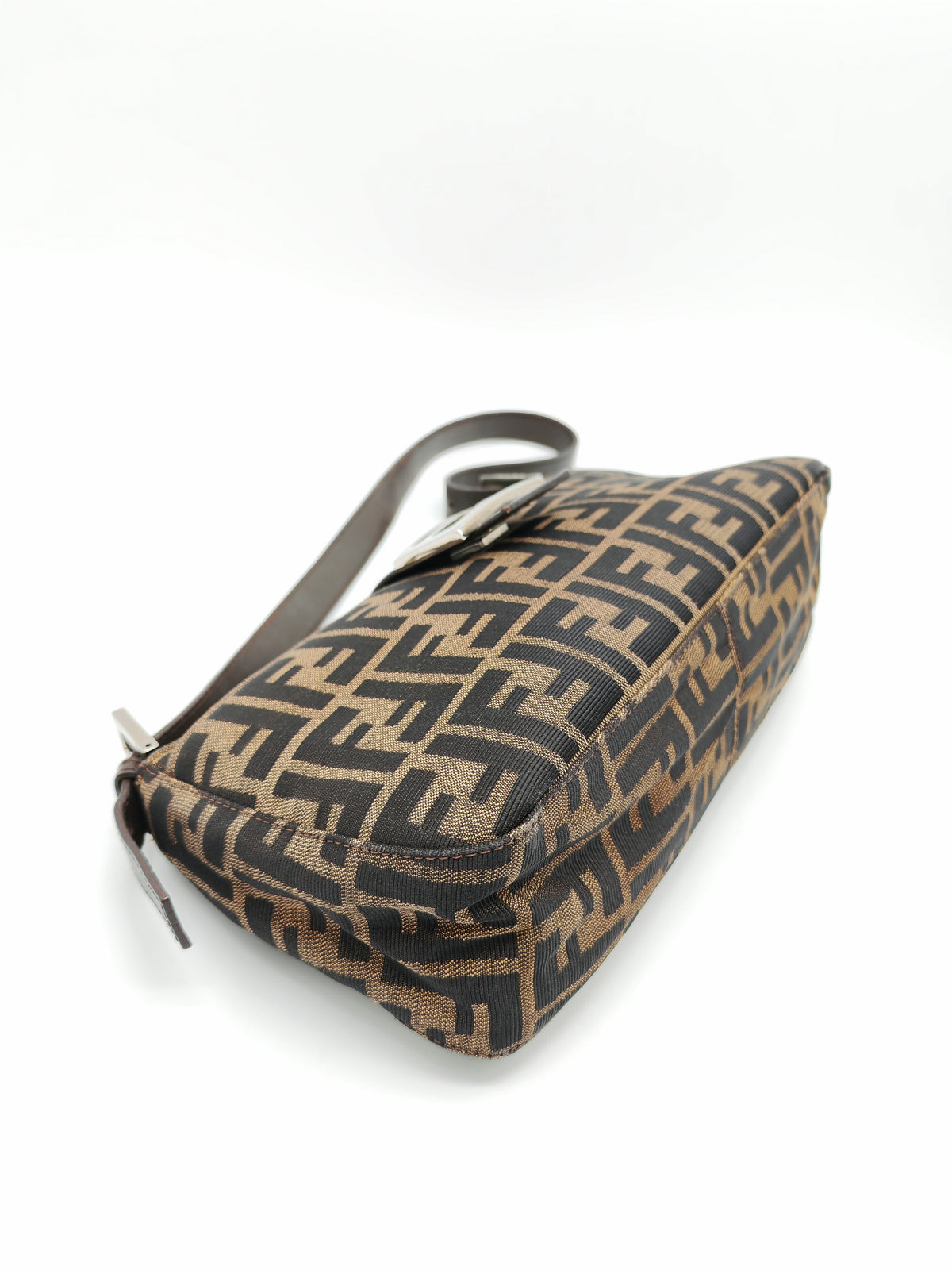 Fendi Baguette Shoulder Bag in FF Monogram Zucca Canvas and Silver Hardware | Purse Maison Luxury Bags Shop