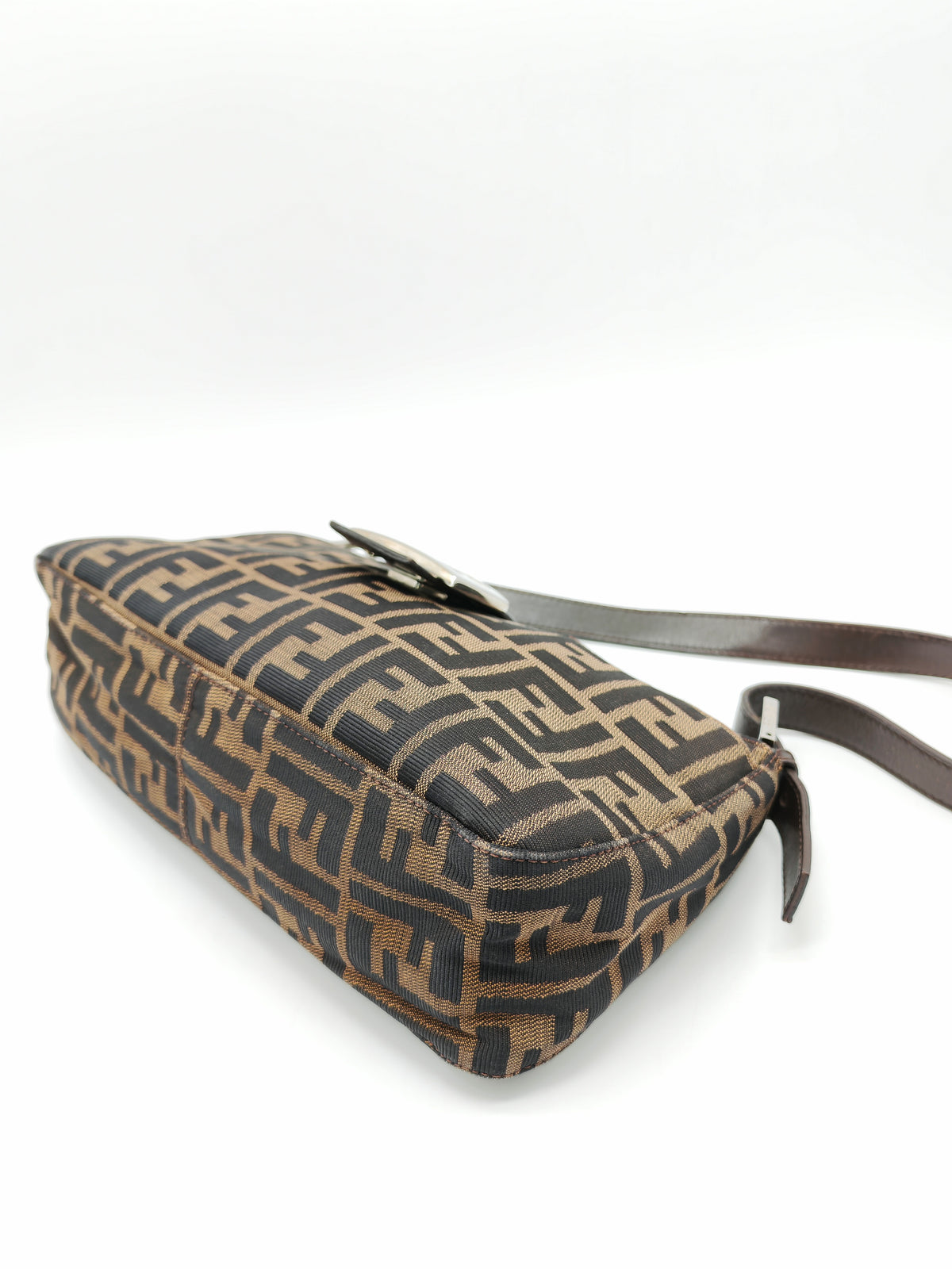 Fendi Baguette Shoulder Bag in FF Monogram Zucca Canvas and Silver Hardware | Purse Maison Luxury Bags Shop