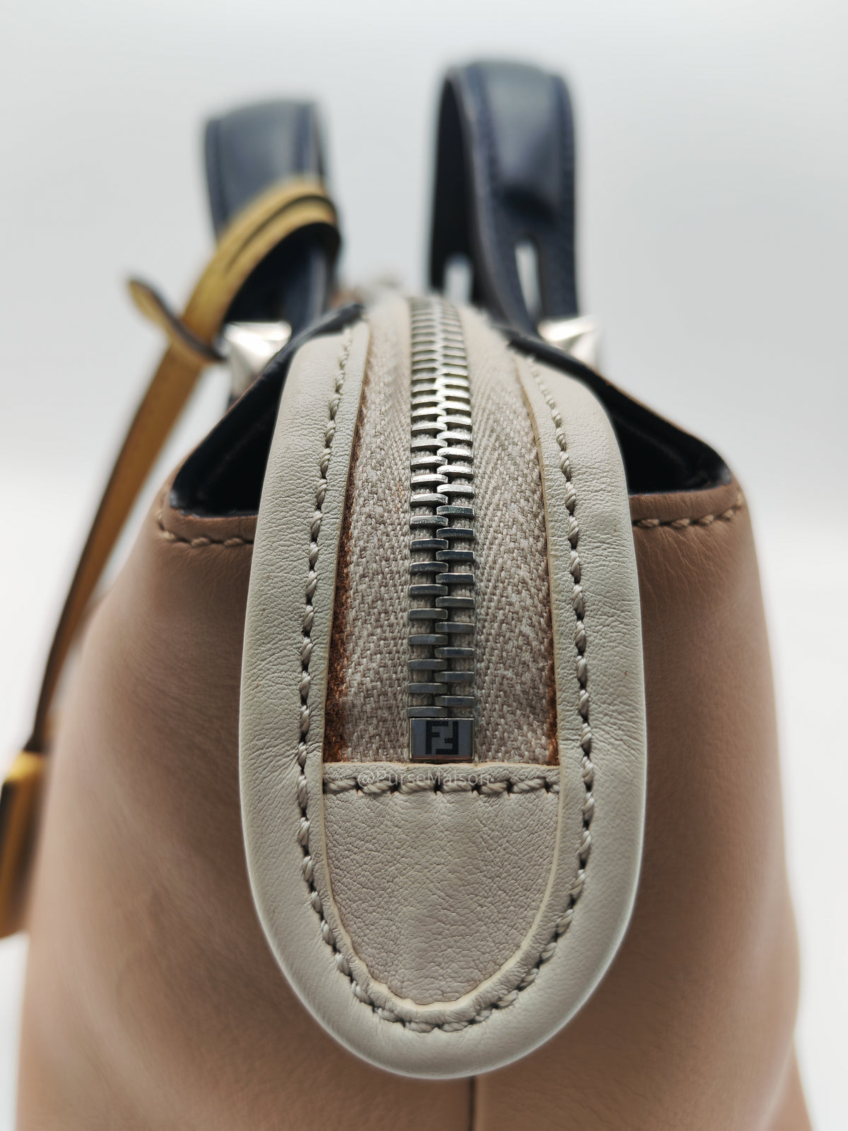 Fendi By The Way Boston Medium in Tan Calfskin Leather and Silver Hardware | Purse Maison Luxury Bags Shop
