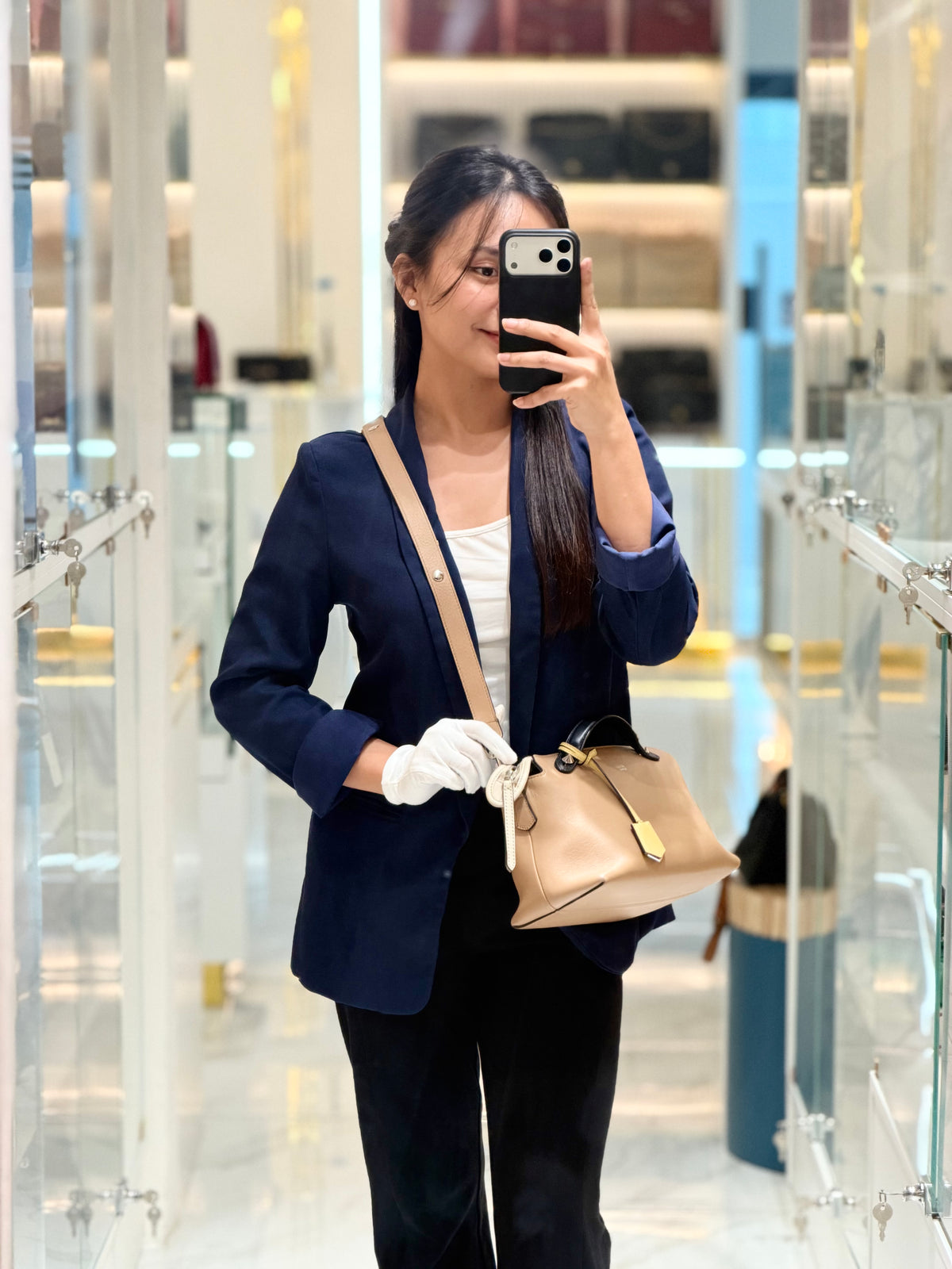 Fendi By The Way Boston Medium in Tan Calfskin Leather and Silver Hardware | Purse Maison Luxury Bags Shop