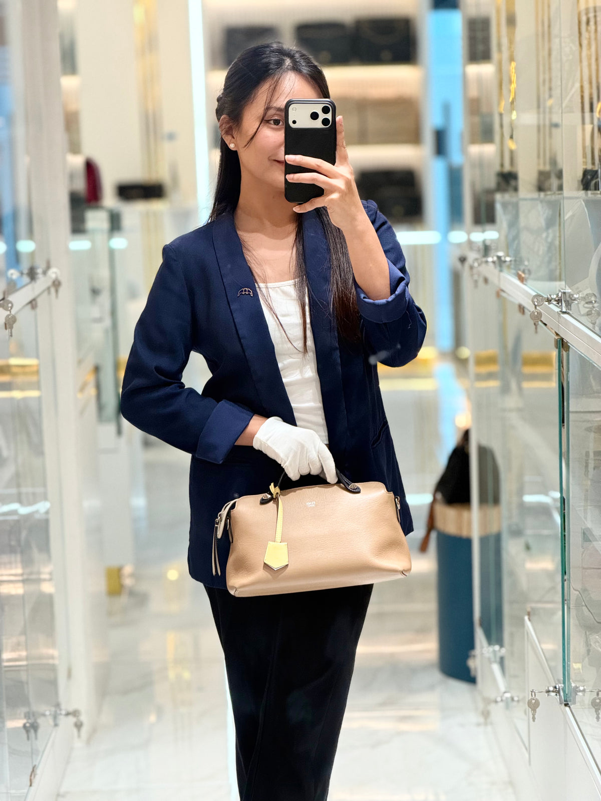 Fendi By The Way Boston Medium in Tan Calfskin Leather and Silver Hardware | Purse Maison Luxury Bags Shop