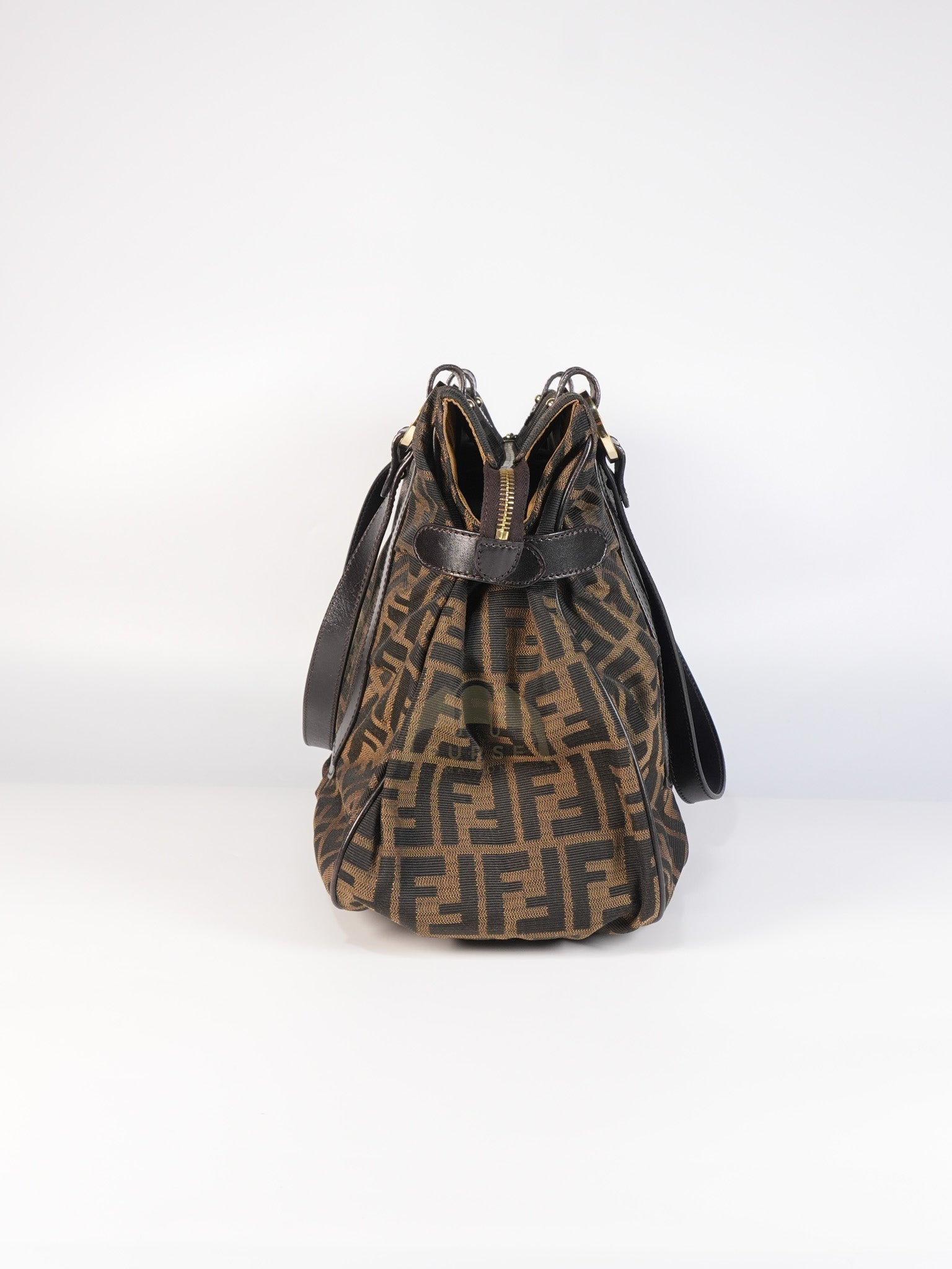 Chef Large Shoulder Bag in Black/Brown Zucca Canvas & Light Gold Hardware | Purse Maison Luxury Bags Shop