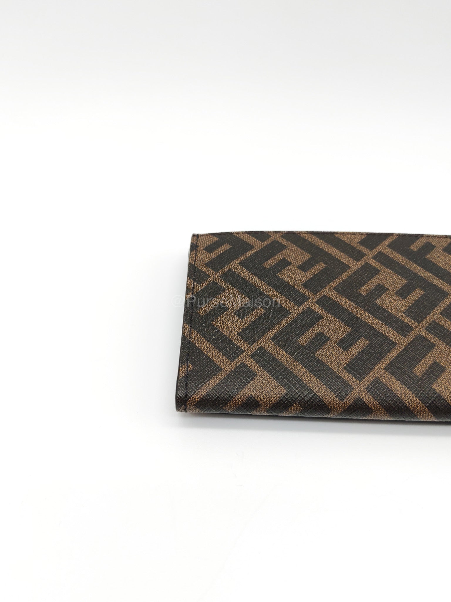 Fendi Diagonal Bi-fold Long Wallet in Brown/Black FF Logo Canvas | Purse Maison Luxury Bags Shop