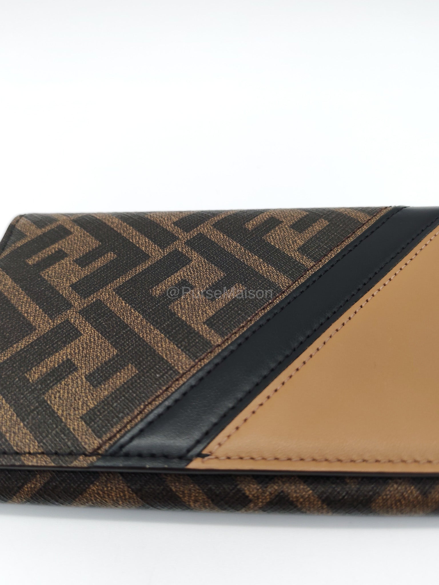 Fendi Diagonal Bi-fold Long Wallet in Brown/Black FF Logo Canvas | Purse Maison Luxury Bags Shop