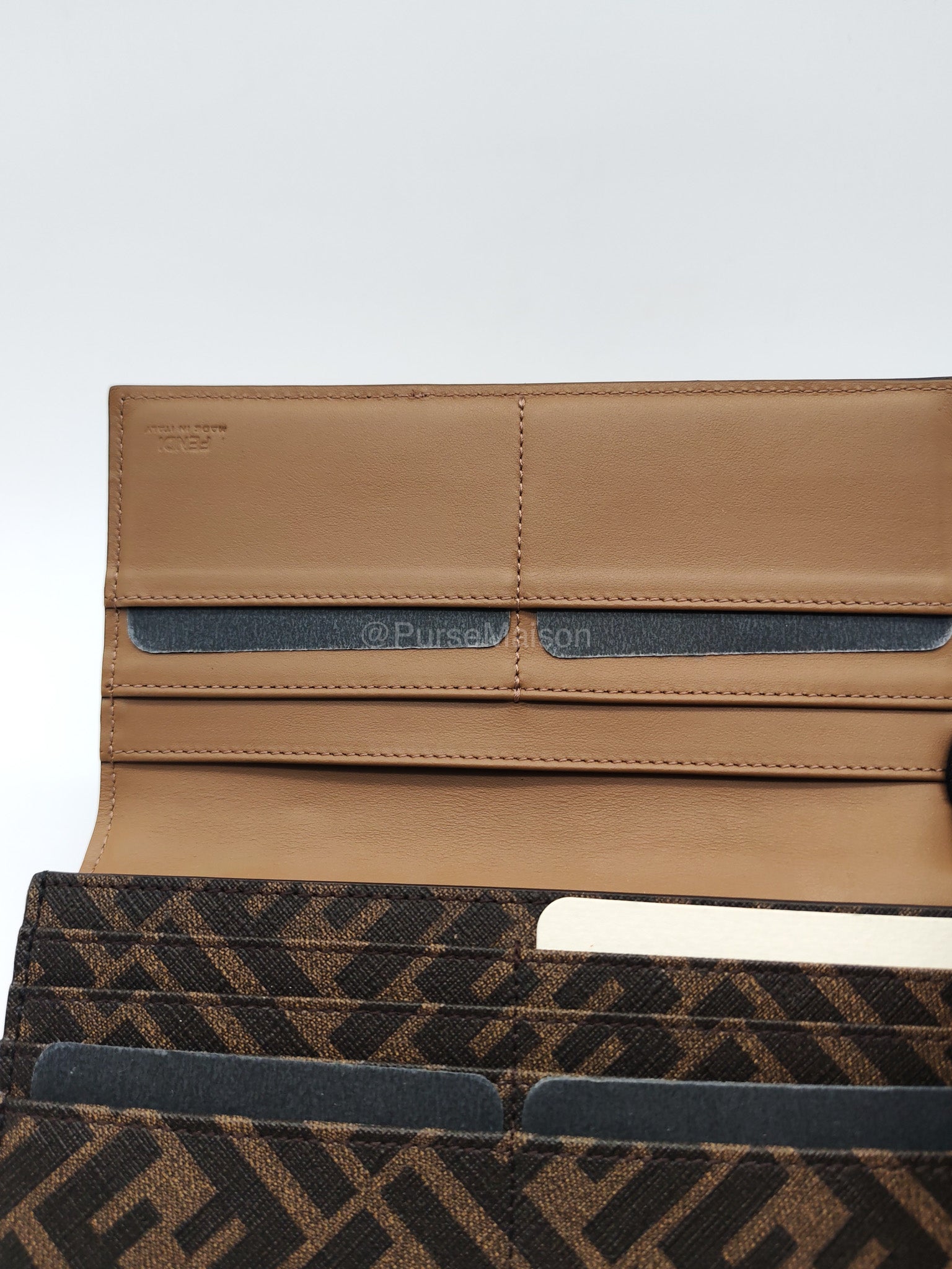 Fendi Diagonal Bi-fold Long Wallet in Brown/Black FF Logo Canvas | Purse Maison Luxury Bags Shop