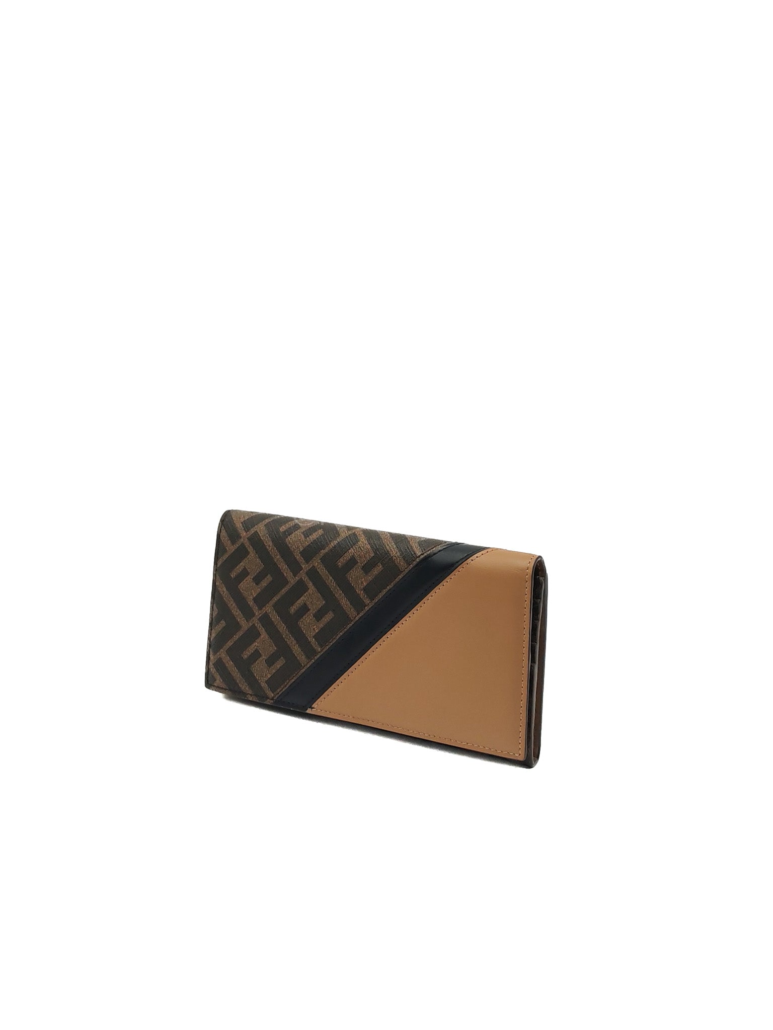 Fendi Diagonal Bi-fold Long Wallet in Brown/Black FF Logo Canvas | Purse Maison Luxury Bags Shop