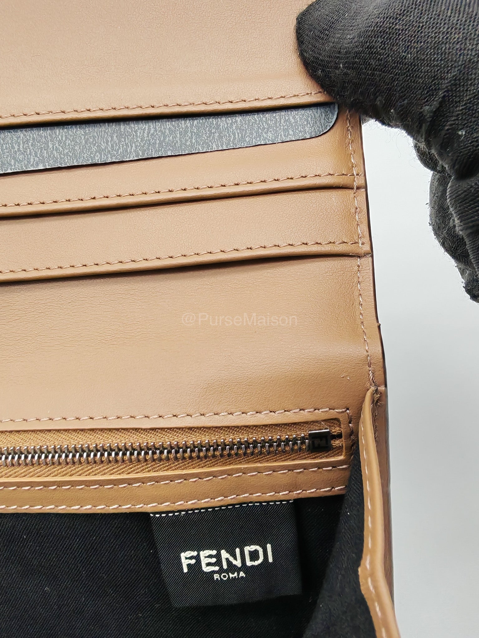 Fendi Diagonal Bi-fold Long Wallet in Brown/Black FF Logo Canvas | Purse Maison Luxury Bags Shop