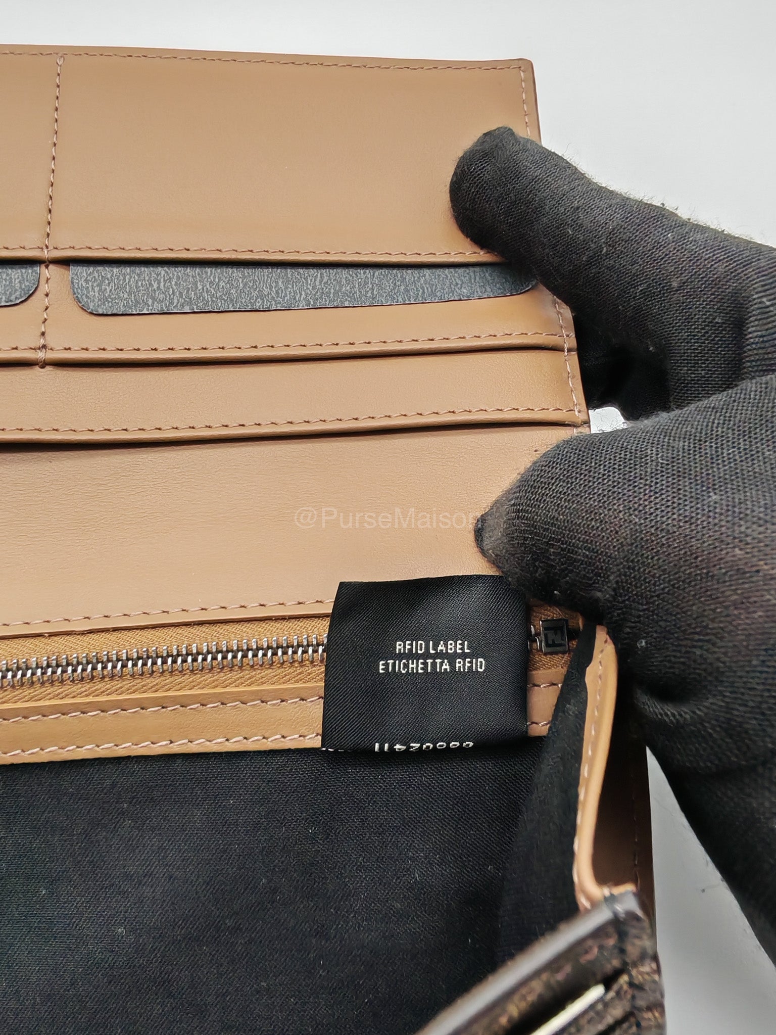 Fendi Diagonal Bi-fold Long Wallet in Brown/Black FF Logo Canvas | Purse Maison Luxury Bags Shop