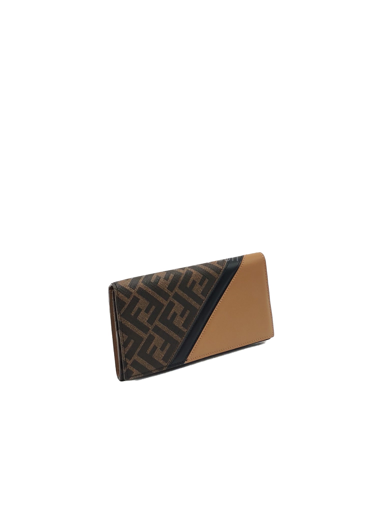 Fendi Diagonal Bi-fold Long Wallet in Brown/Black FF Logo Canvas | Purse Maison Luxury Bags Shop